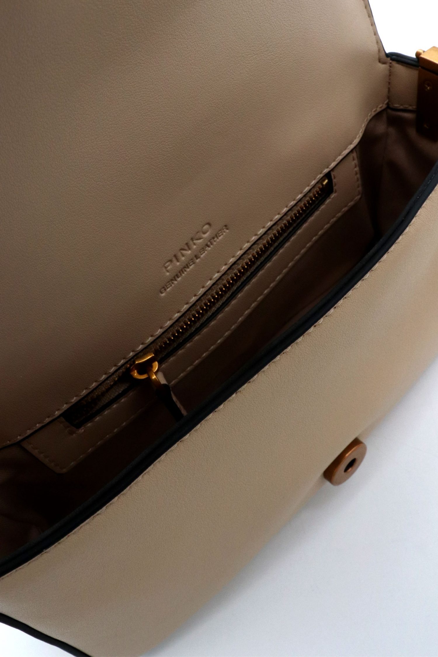 PINKO ΤΣΑΝΤΑ ΔΕΡΜΑ LOVE ONE MINI SLOUCHY FL VITELLO MORBIDO ΜΠΕΖ-ANTIQUE GOLD