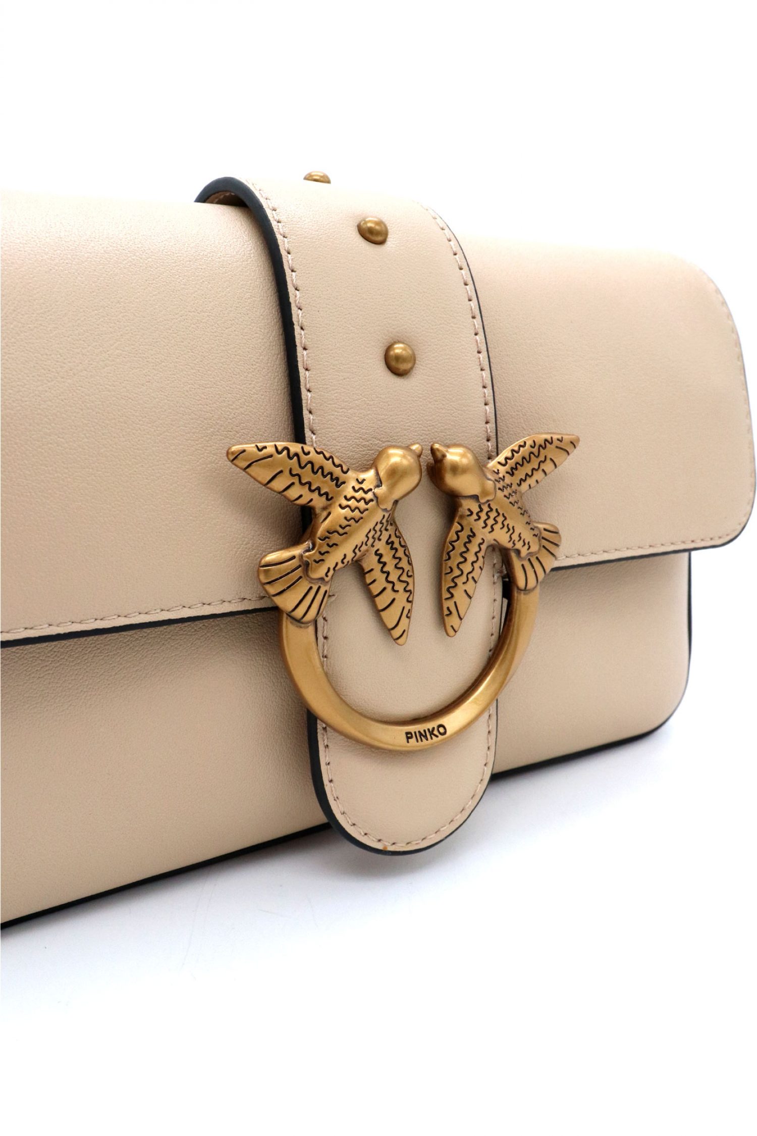 PINKO ΤΣΑΝΤΑ ΔΕΡΜΑ LOVE ONE MINI SLOUCHY FL VITELLO MORBIDO ΜΠΕΖ-ANTIQUE GOLD