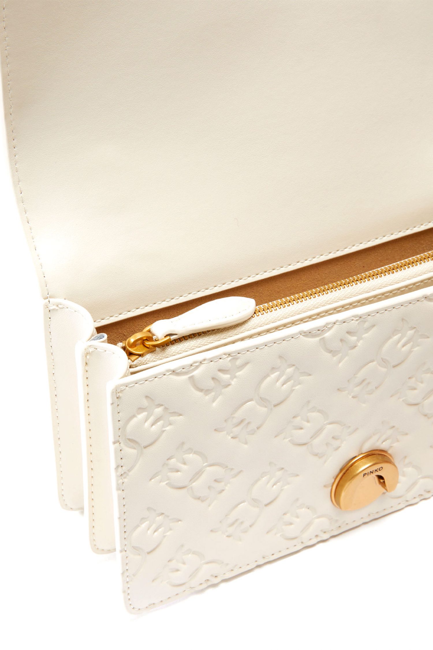 PINKO LOVE ONE MINI DC VITELLO SETA LOGO IMPRIME RIGONFIO ΛΕΥΚΟ φωτογραφία