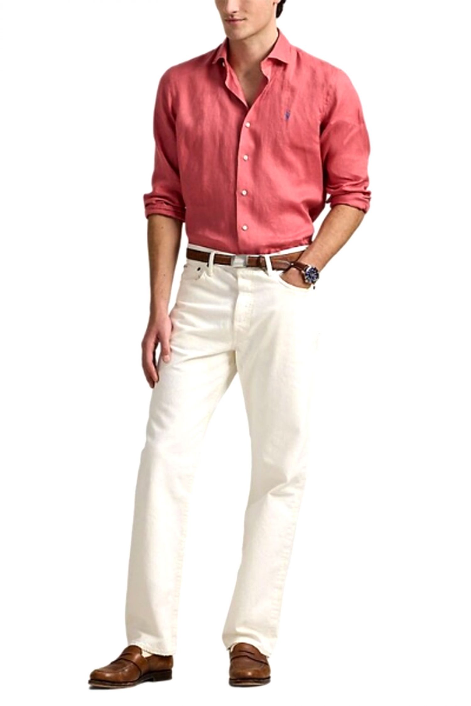 RALPH LAUREN ΠΟΥΚΑΜΙΣΟ BUTTON DOWN ΛΙΝΟ CUSTOM FIT ΡΟΔΙ φωτογραφία