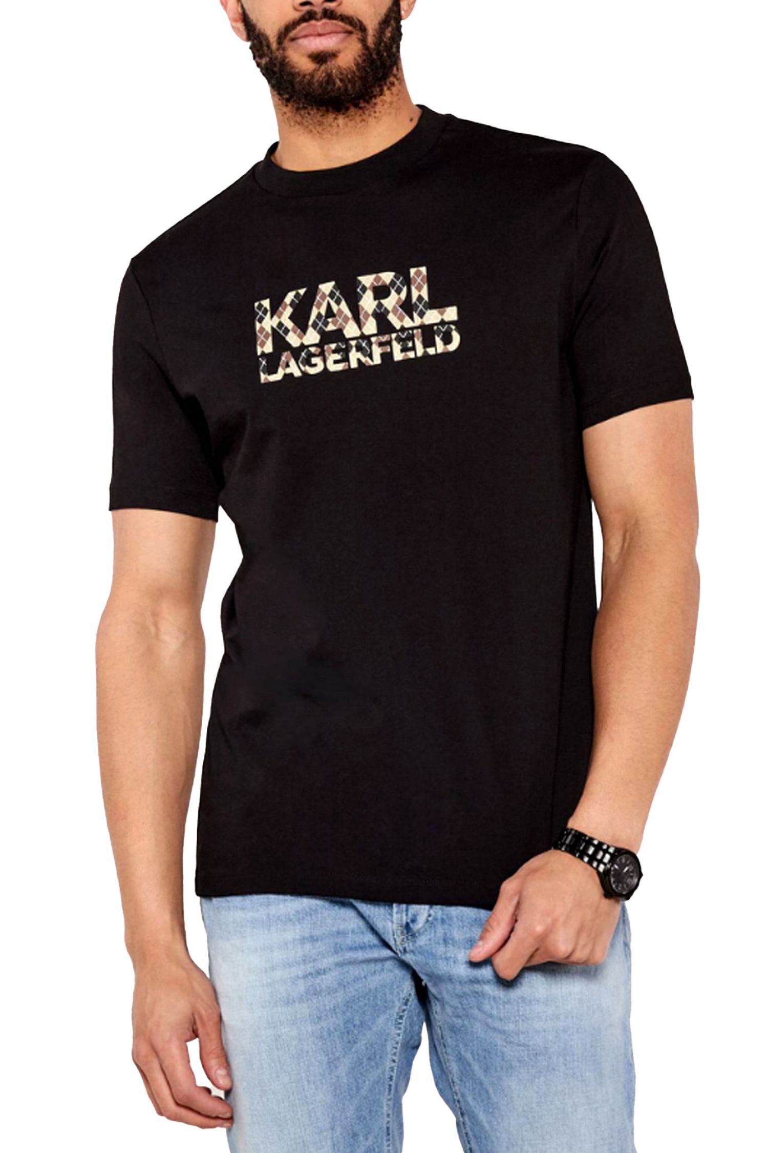 KARL LAGERFELD T-SHIRT CREW NECK LOGO ΜΑΥΡΟ
