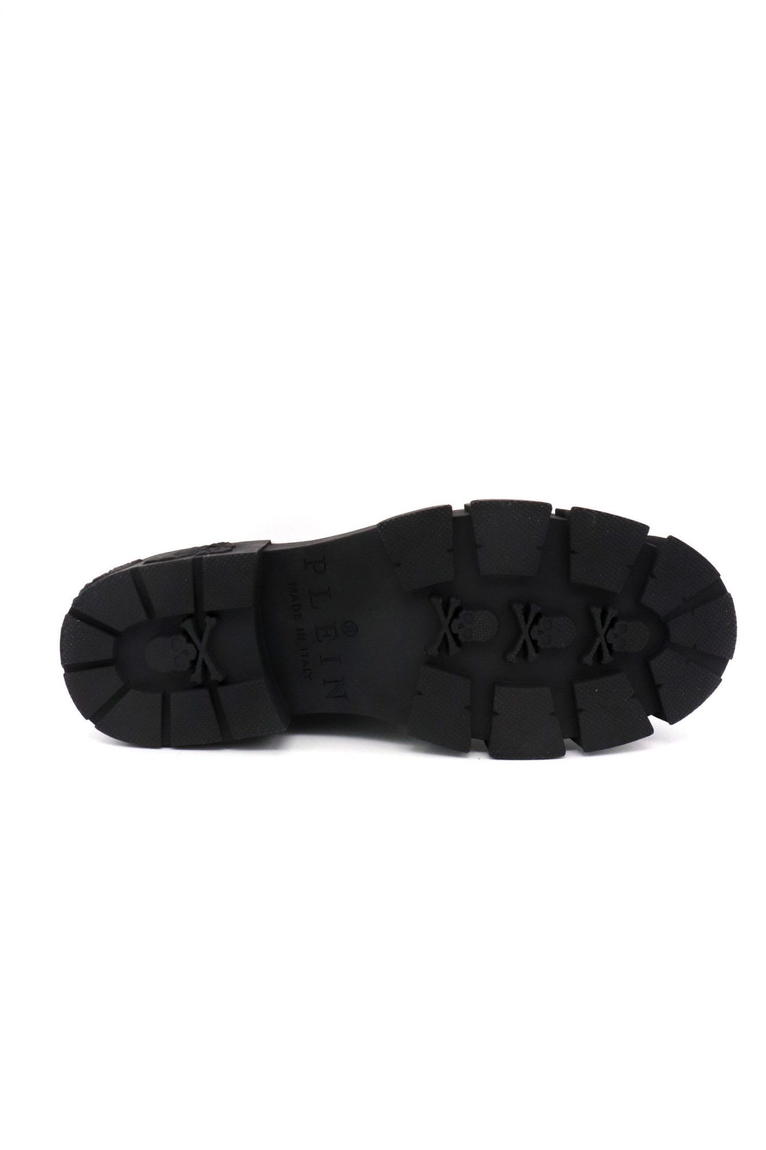 PHILIPP PLEIN ΠΑΠΟΥΤΣΙΑ ΜΠΟΤΑΚΙ CALF SKIN LEATHER FLAT HEXAGON LOGO ΜΑΥΡΟ