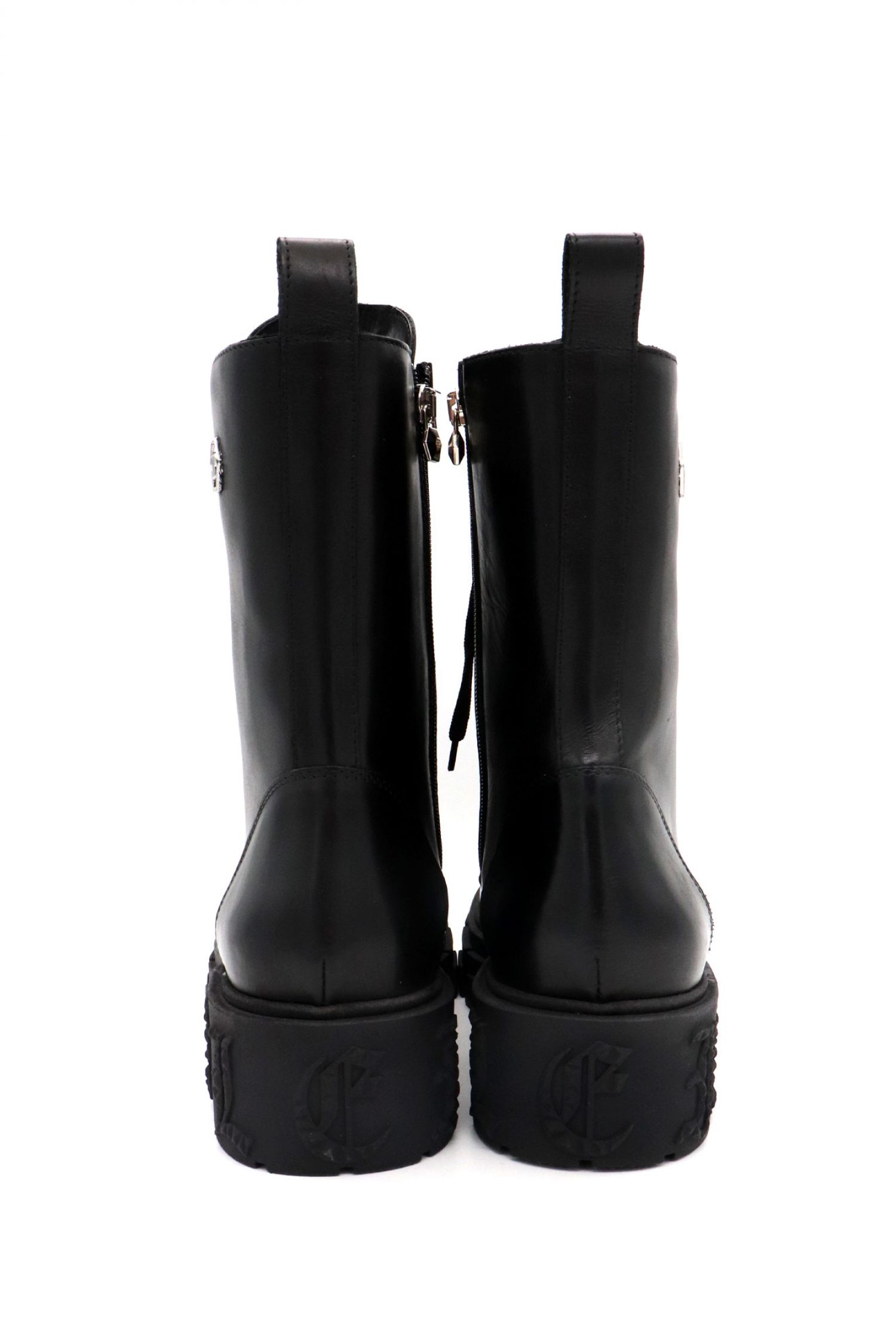 PHILIPP PLEIN ΠΑΠΟΥΤΣΙΑ ΜΠΟΤΑΚΙ CALF SKIN LEATHER FLAT HEXAGON LOGO ΜΑΥΡΟ