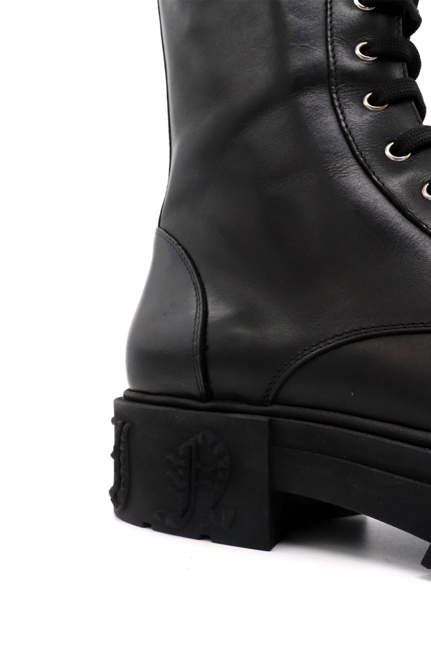 PHILIPP PLEIN ΠΑΠΟΥΤΣΙΑ ΜΠΟΤΑΚΙ CALF SKIN LEATHER FLAT HEXAGON LOGO ΜΑΥΡΟ