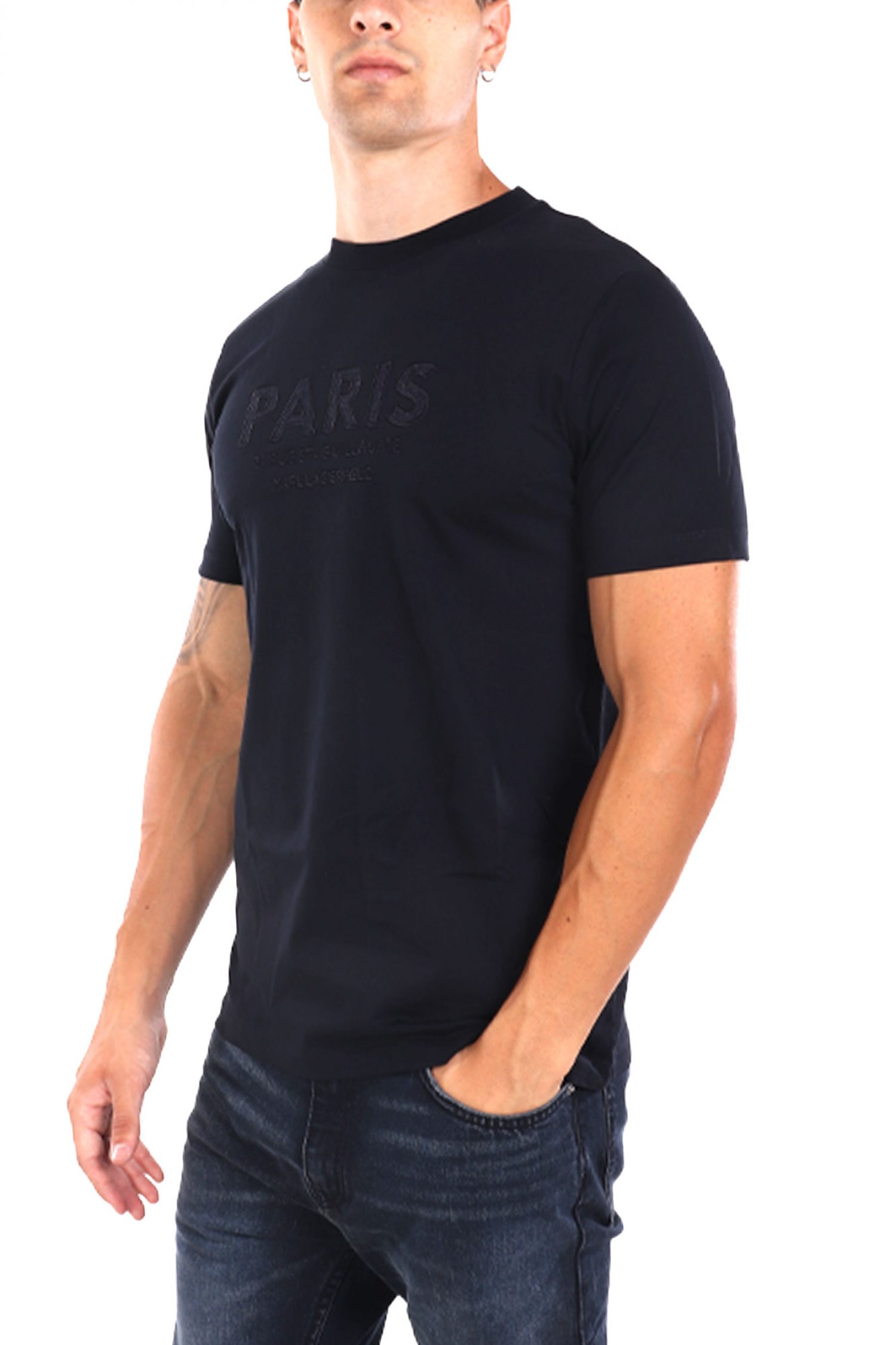 KARL LAGERFELD T-SHIRT CREW NECK LOGO PARIS ΜΠΛΕ