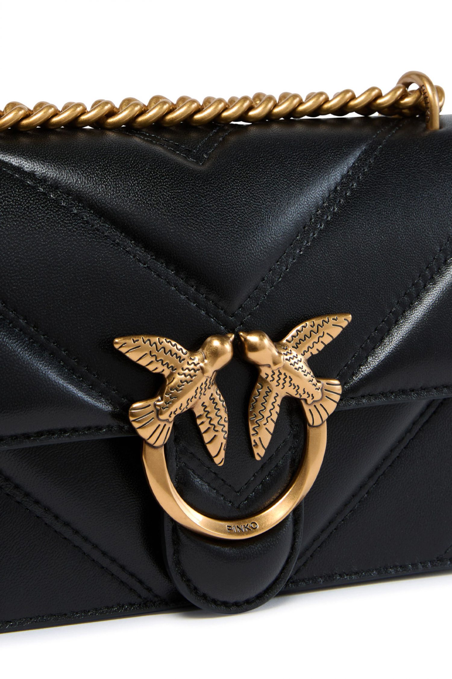 PINKO LOVE ONE MINI LIGHT DC SHEEP NAPPA BIG CHEVRON DS ΜΑΥΡΟ