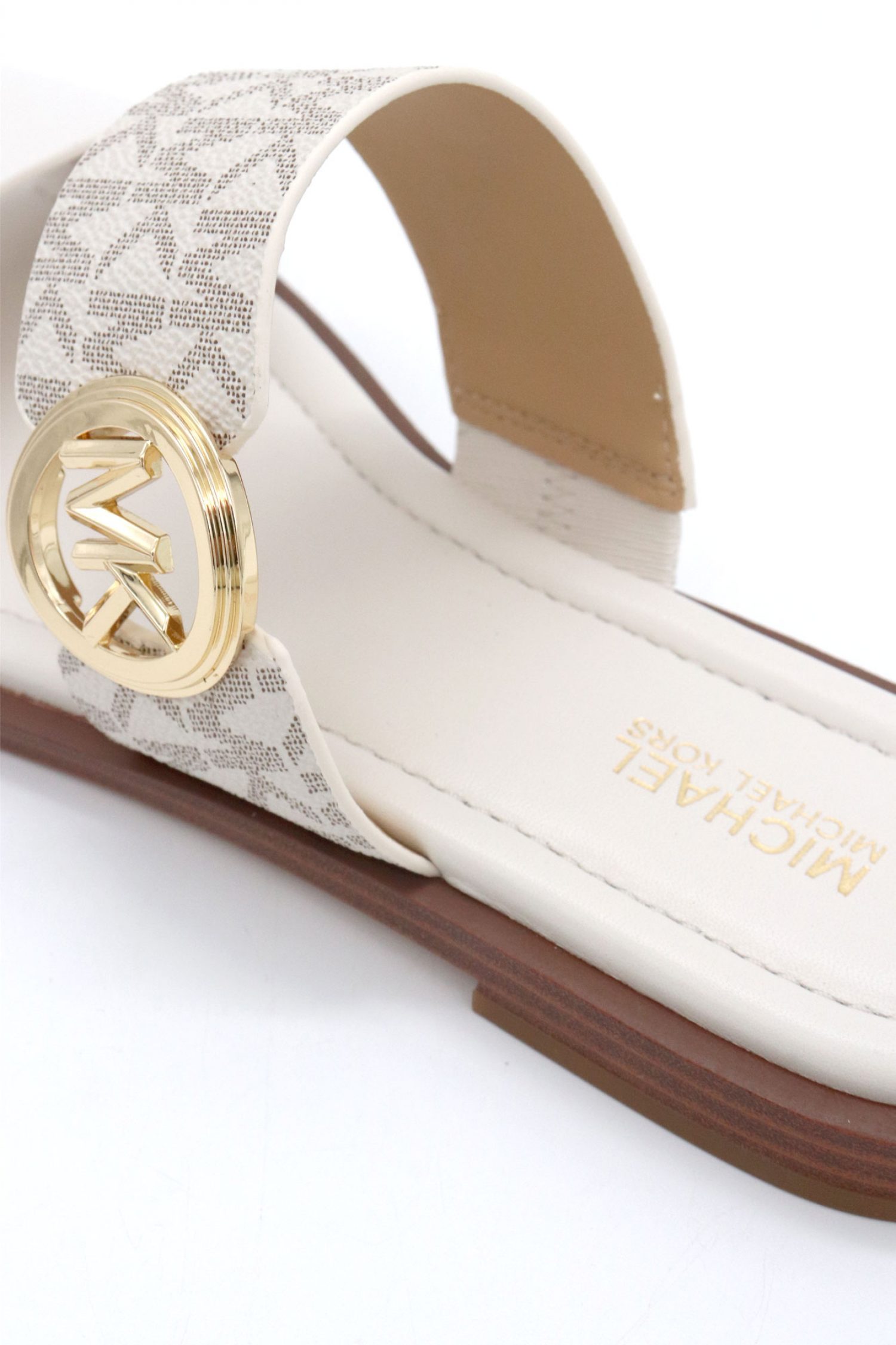 MICHAEL KORS ΠΑΠΟΥΤΣΙΑ ΠΑΝΤΟΦΛΕΣ VERA SANDAL ΜΕΤΑΛΛΙΚΟ LOGO MΠΕΖ/ΚΑΦΕ φωτογραφία