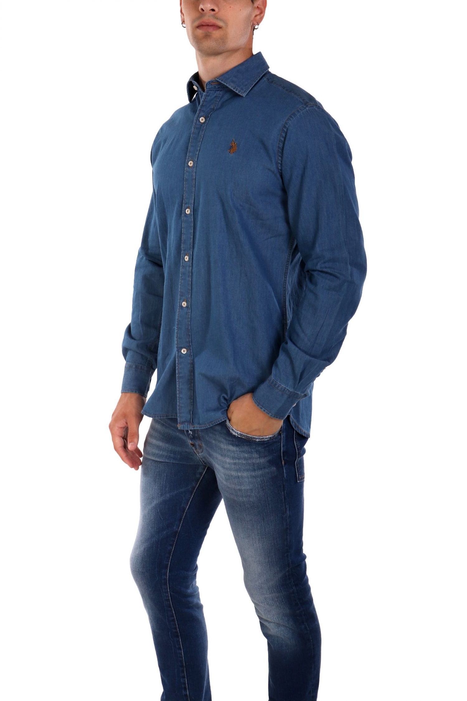 U.S. POLO ASSN ΠΟΥΚΑΜΙΣΟ JEANS ΜΠΛΕ