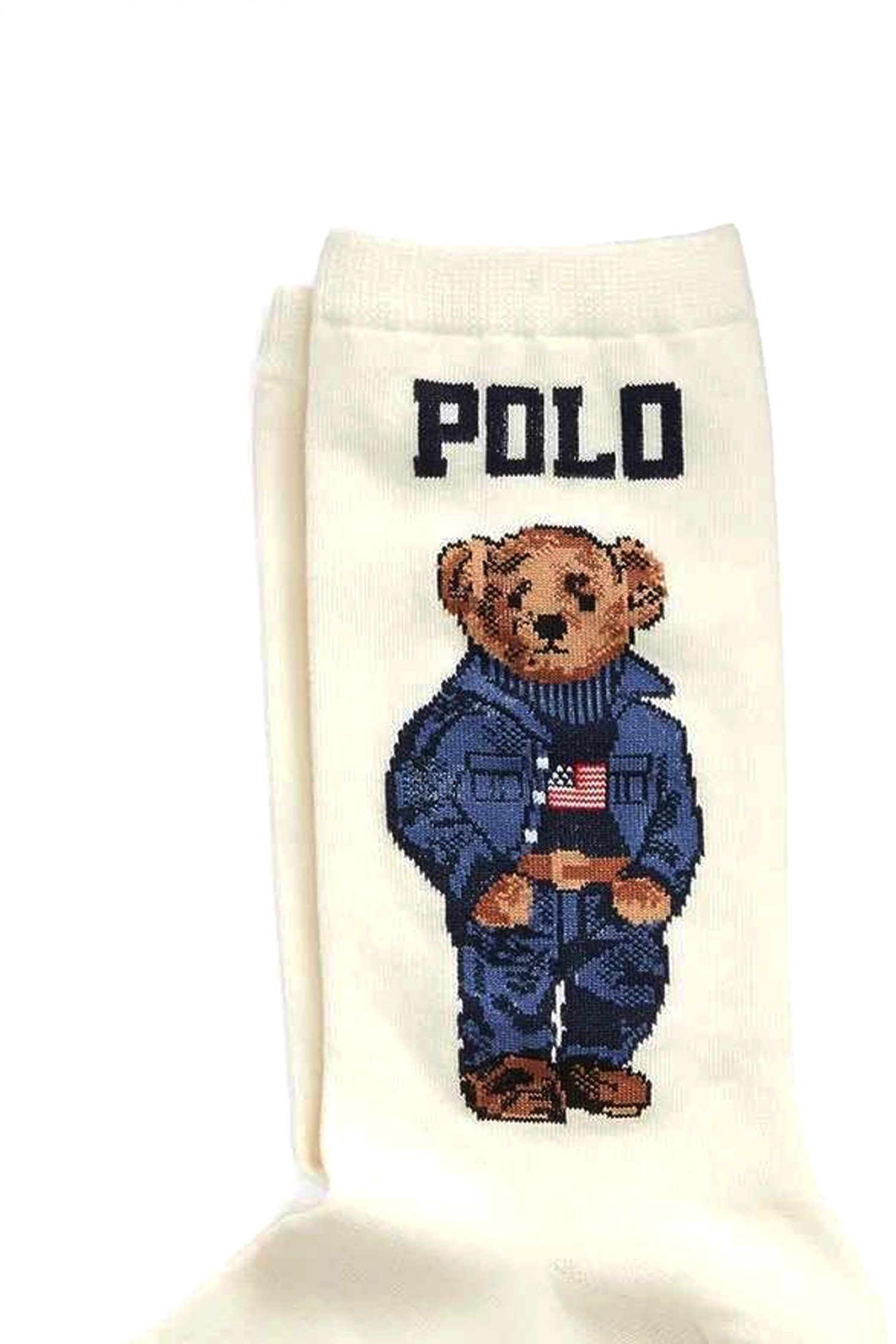 RALPH LAUREN ΚΑΛΤΣΕΣ AMERICANA BEAR LOGO ΕΚΡΟΥ φωτογραφία