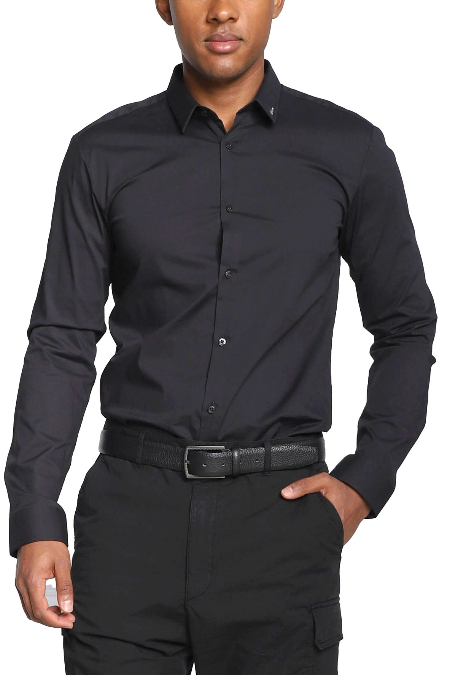 HUGO ΠΟΥΚΑΜΙΣΟ ERO3 EXTRA SLIM FIT STRETCH ΜΕΤΑΛΛΙΚΟ LOGO ΜΑΥΡΟ