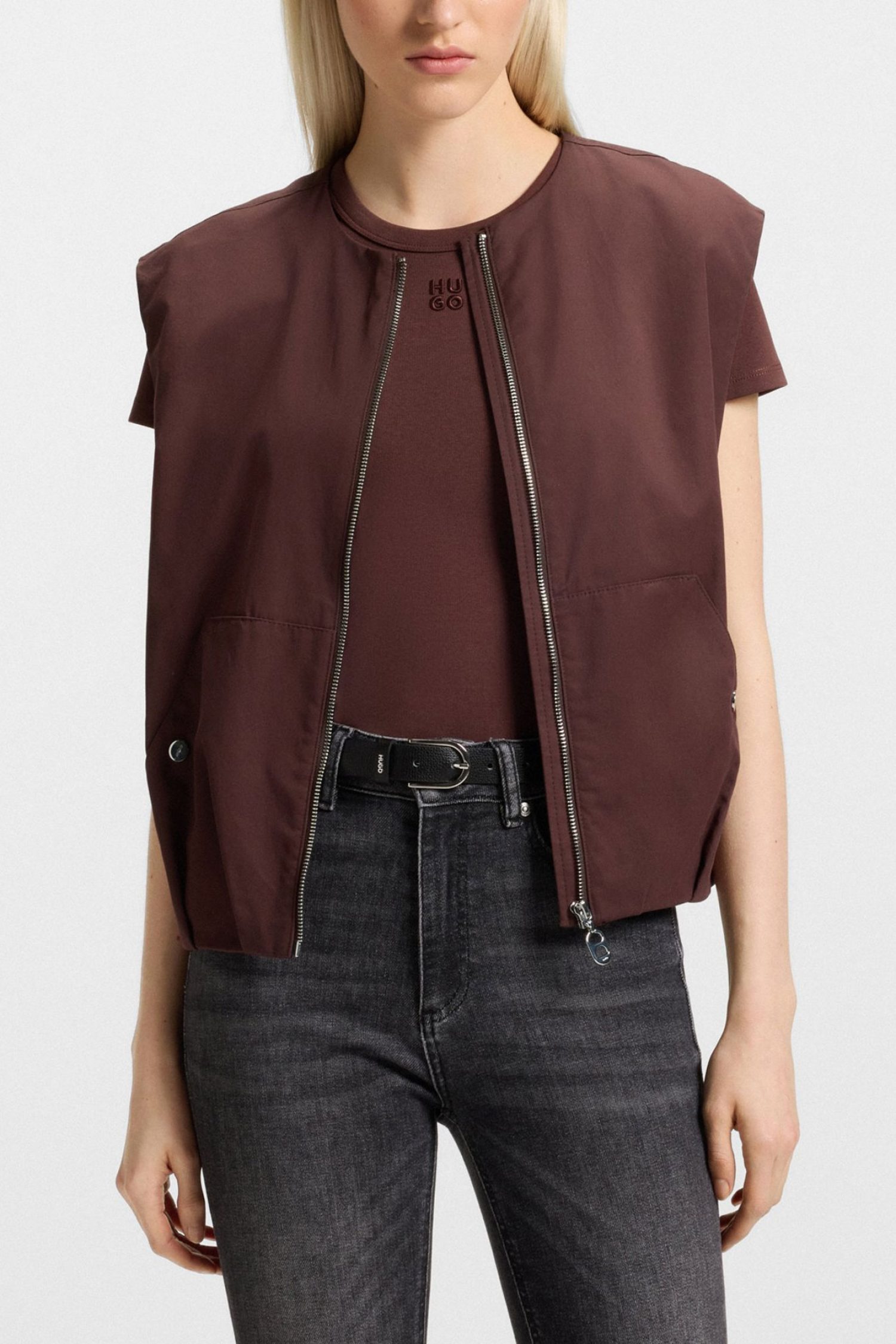 HUGO ΑΜΑΝΙΚΟ AZELDA-1 RELAXED FIT ΤΣΕΠΕΣ ΣΚΟΥΡΟ ΚΑΦΕ φωτογραφία