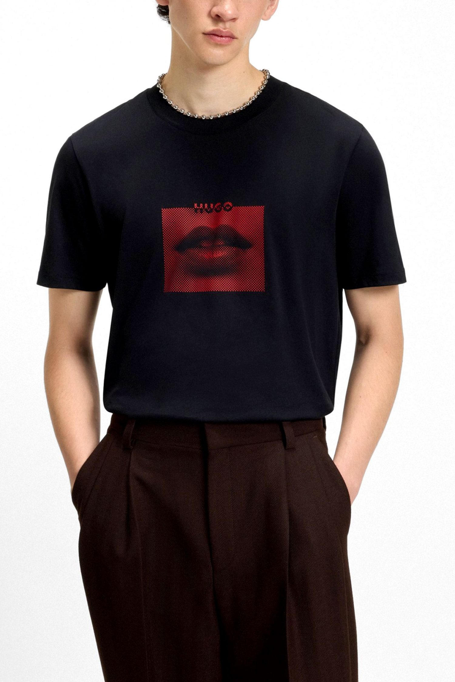 HUGO T-SHIRT DETERNI LOGO ΜΑΥΡΟ-ΚΟΚΚΙΝΟ φωτογραφία