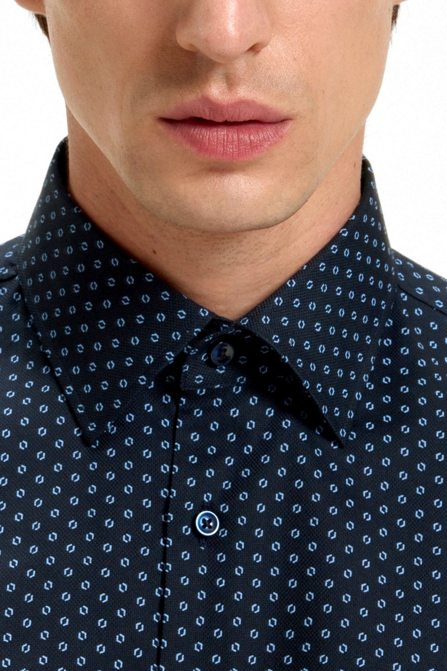 BOSS ΠΟΥΚΑΜΙΣΟ ΜΙΚΡΟΣΧΕΔΙΟ SLIM FIT STRETRCH H-HANK-KENT-C1-214 ΜΠΛΕ