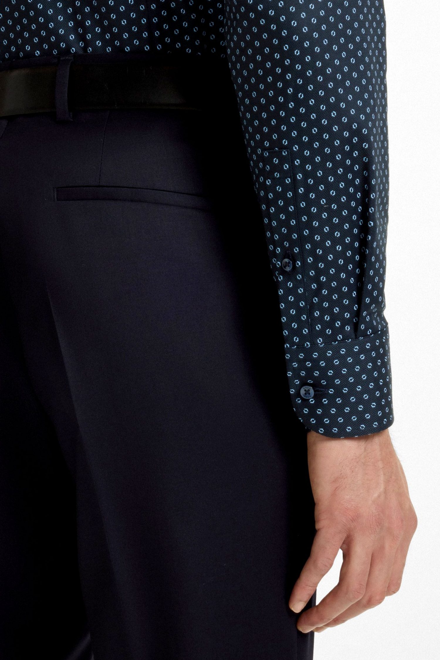 BOSS ΠΟΥΚΑΜΙΣΟ ΜΙΚΡΟΣΧΕΔΙΟ SLIM FIT STRETRCH H-HANK-KENT-C1-214 ΜΠΛΕ