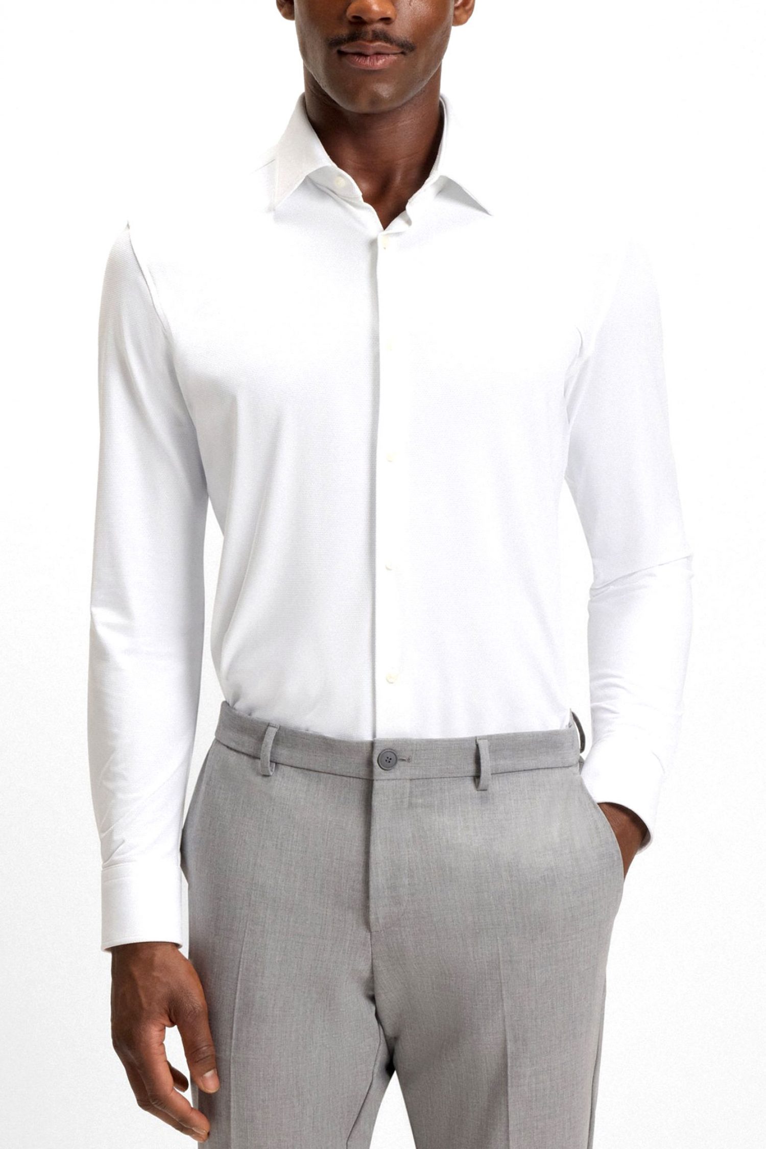 BOSS PERFORMANCE ΠΟΥΚΑΜΙΣΟ ΜΙΚΡΟΣΧΕΔΙΟ SLIM FIT P-ANK-KENT-C1-222 ΛΕΥΚΟ