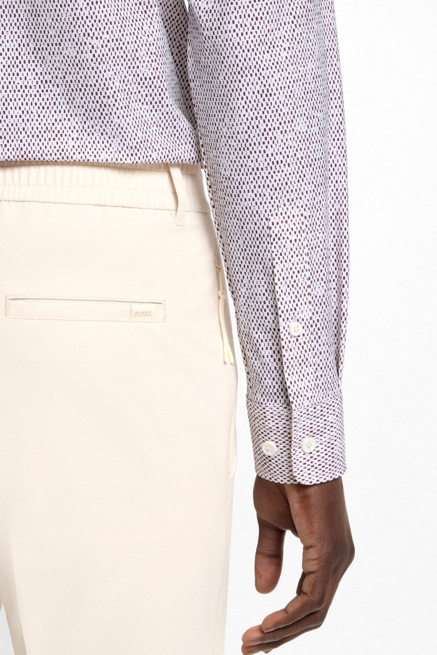 BOSS ΠΟΥΚΑΜΙΣΟ ΜΙΚΡΟΣΧΕΔΙΟ SLIM FIT P-ROAN-KENT-C1-233 ΛΕΥΚΟ-ΜΠΕΖ-ΚΑΦΕ
