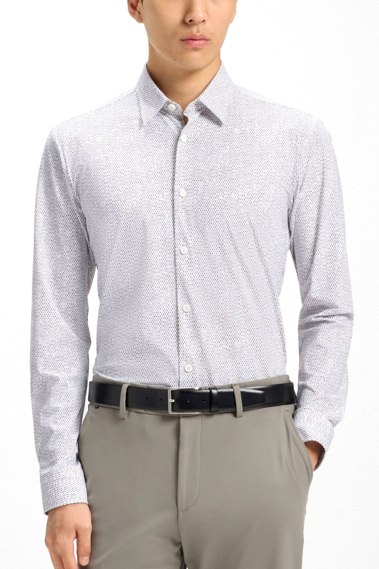 BOSS ΠΟΥΚΑΜΙΣΟ ΜΙΚΡΟΣΧΕΔΙΟ SLIM FIT P-ROAN-KENT-C1-233 ΛΕΥΚΟ-ΧΑΚΙ