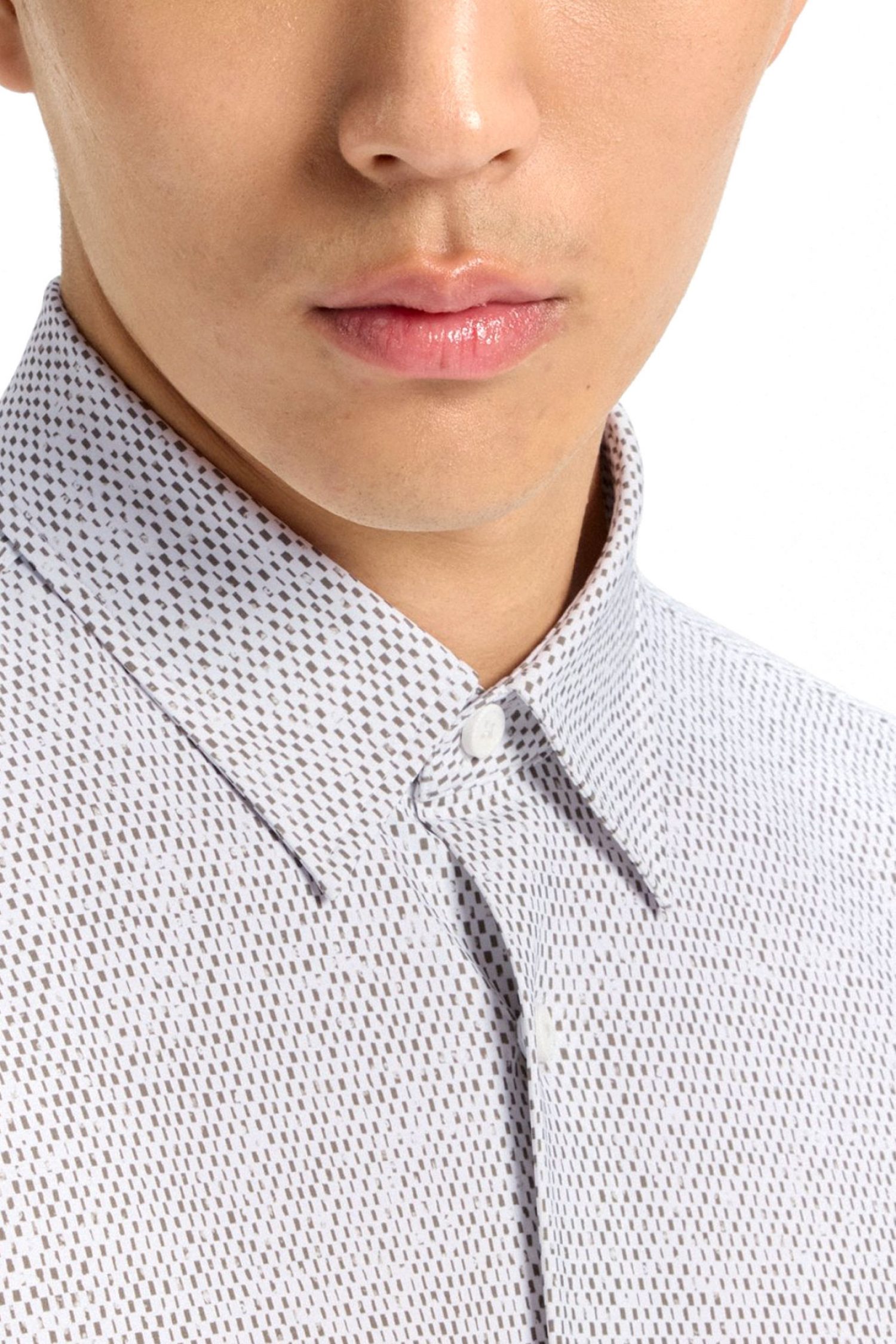 BOSS ΠΟΥΚΑΜΙΣΟ ΜΙΚΡΟΣΧΕΔΙΟ SLIM FIT P-ROAN-KENT-C1-233 ΛΕΥΚΟ-ΧΑΚΙ