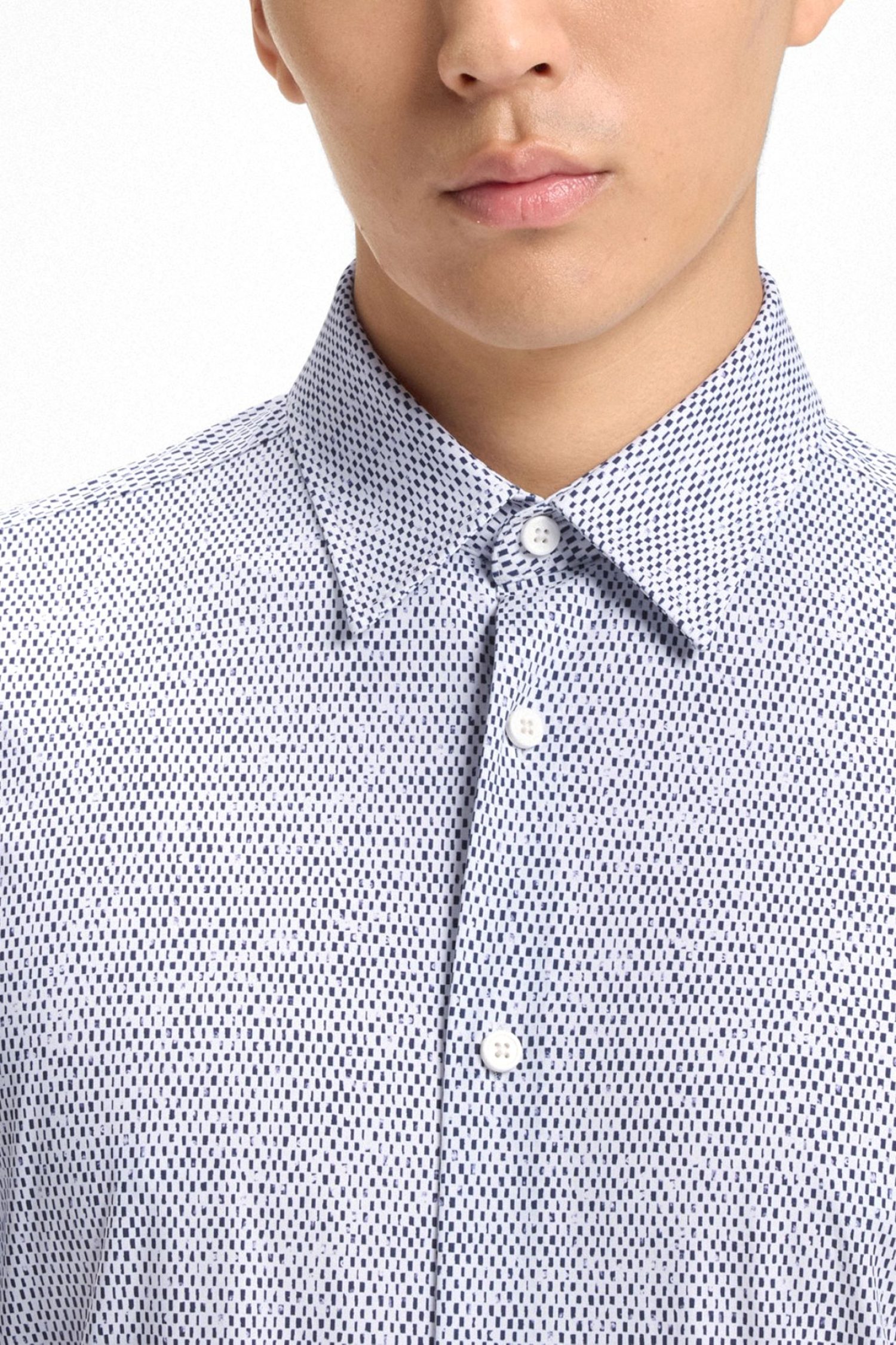 BOSS ΠΟΥΚΑΜΙΣΟ ΜΙΚΡΟΣΧΕΔΙΟ SLIM FIT P-ROAN-KENT-C1-233 ΜΠΛΕ-ΛΕΥΚΟ