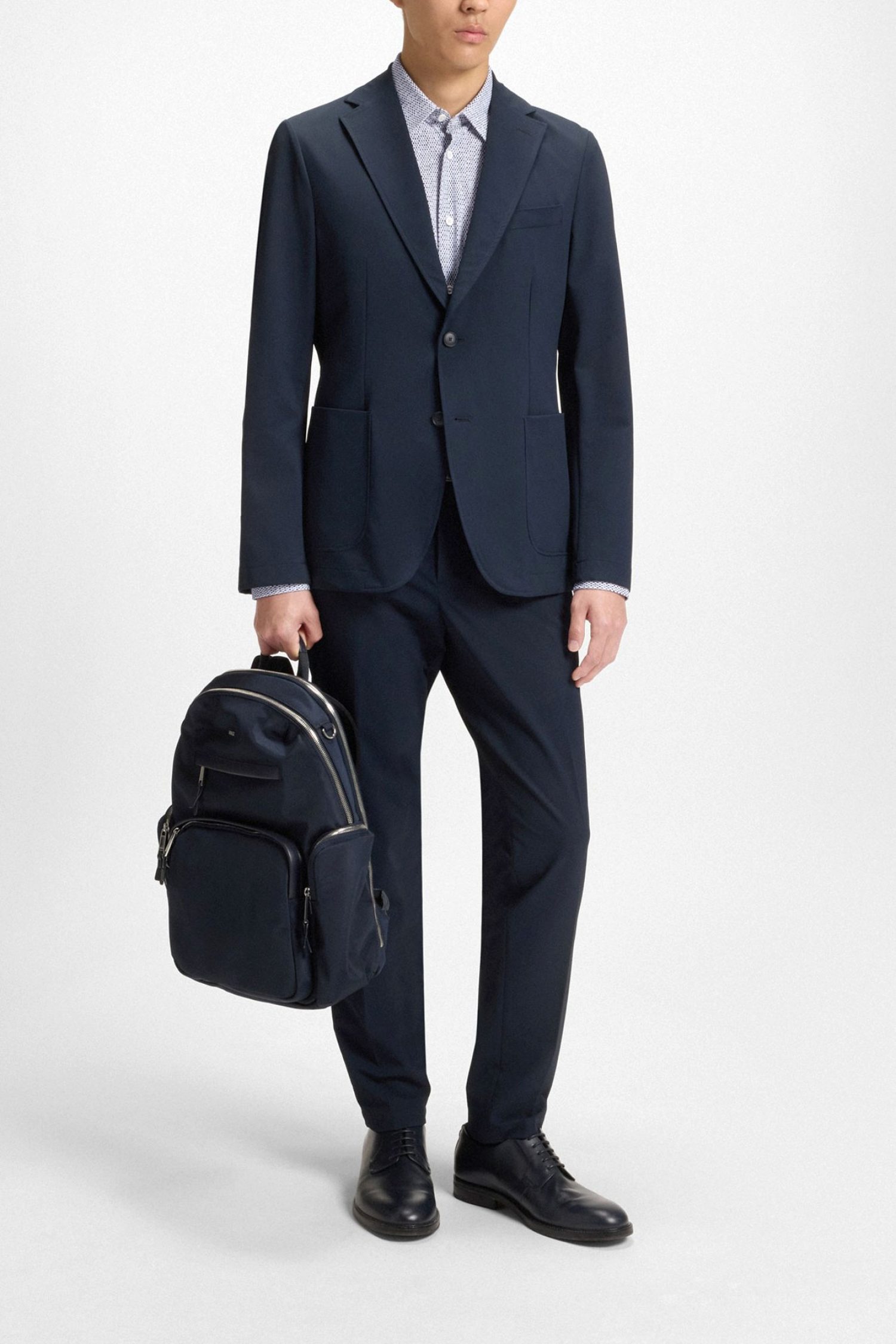 BOSS ΠΟΥΚΑΜΙΣΟ ΜΙΚΡΟΣΧΕΔΙΟ SLIM FIT P-ROAN-KENT-C1-233 ΜΠΛΕ-ΛΕΥΚΟ