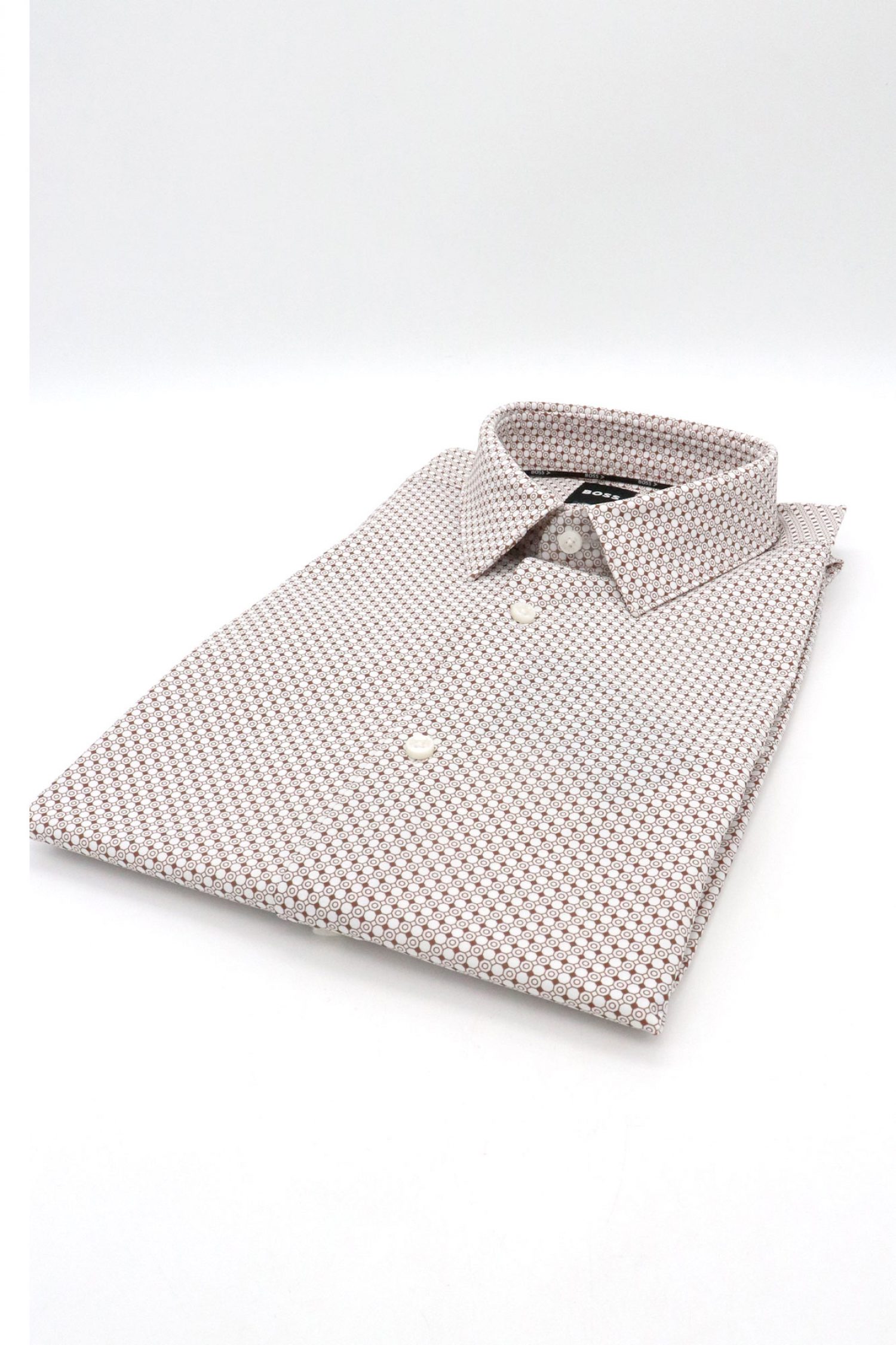 BOSS PERFORMANCE ΠΟΥΚΑΜΙΣΟ ΜΙΚΡΟΣΧΕΔΙΟ SLIM FIT P-HANK-S-KENT-C1-222 ΚΑΦΕ-ΛΕΥΚΟ