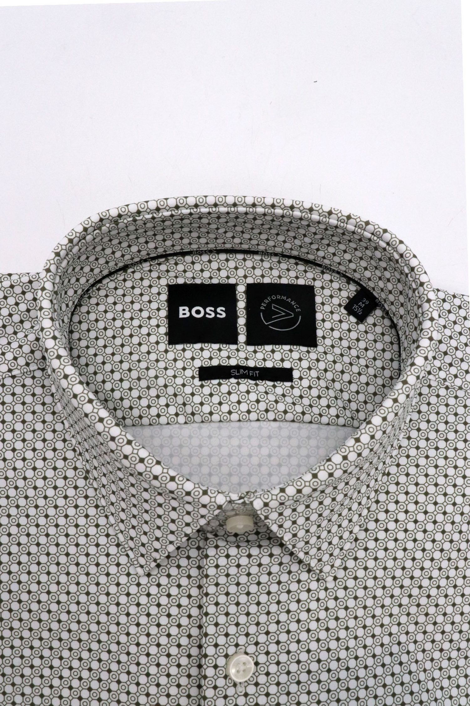 BOSS PERFORMANCE ΠΟΥΚΑΜΙΣΟ ΜΙΚΡΟΣΧΕΔΙΟ SLIM FIT P-HANK-S-KENT-C1-222 ΛΕΥΚΟ-ΧΑΚΙ