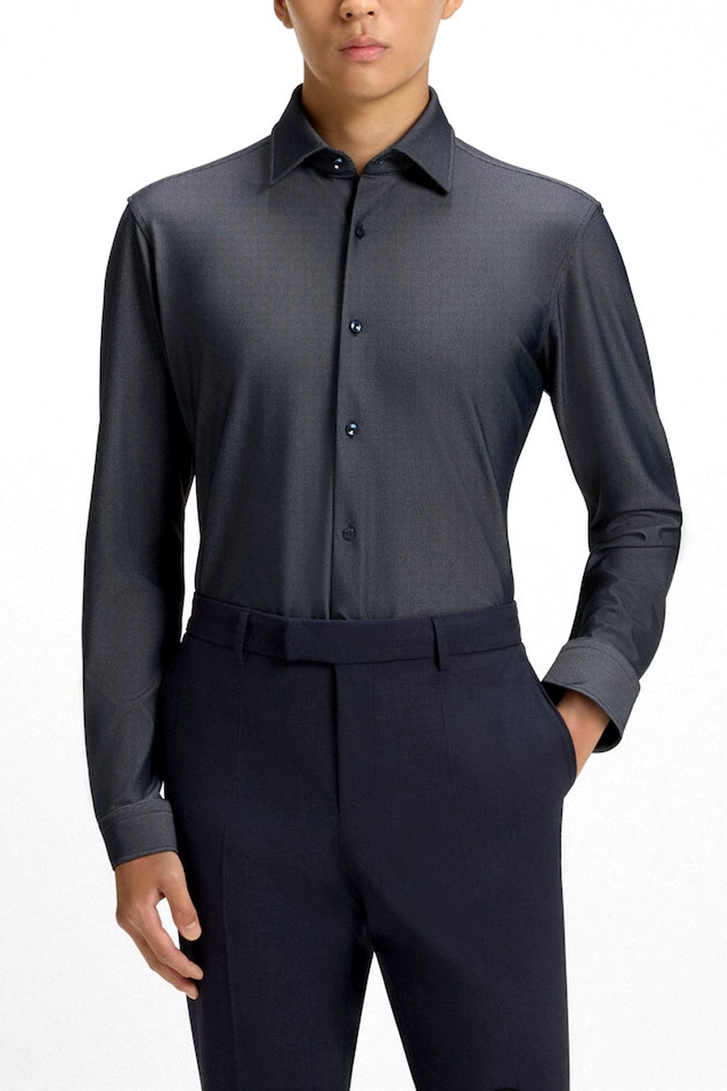 BOSS PERFORMANCE ΠΟΥΚΑΜΙΣΟ ΜΙΚΡΟΣΧΕΔΙΟ REGULAR FIT P-JOE-KENT-C1-222 ΜΠΛΕ