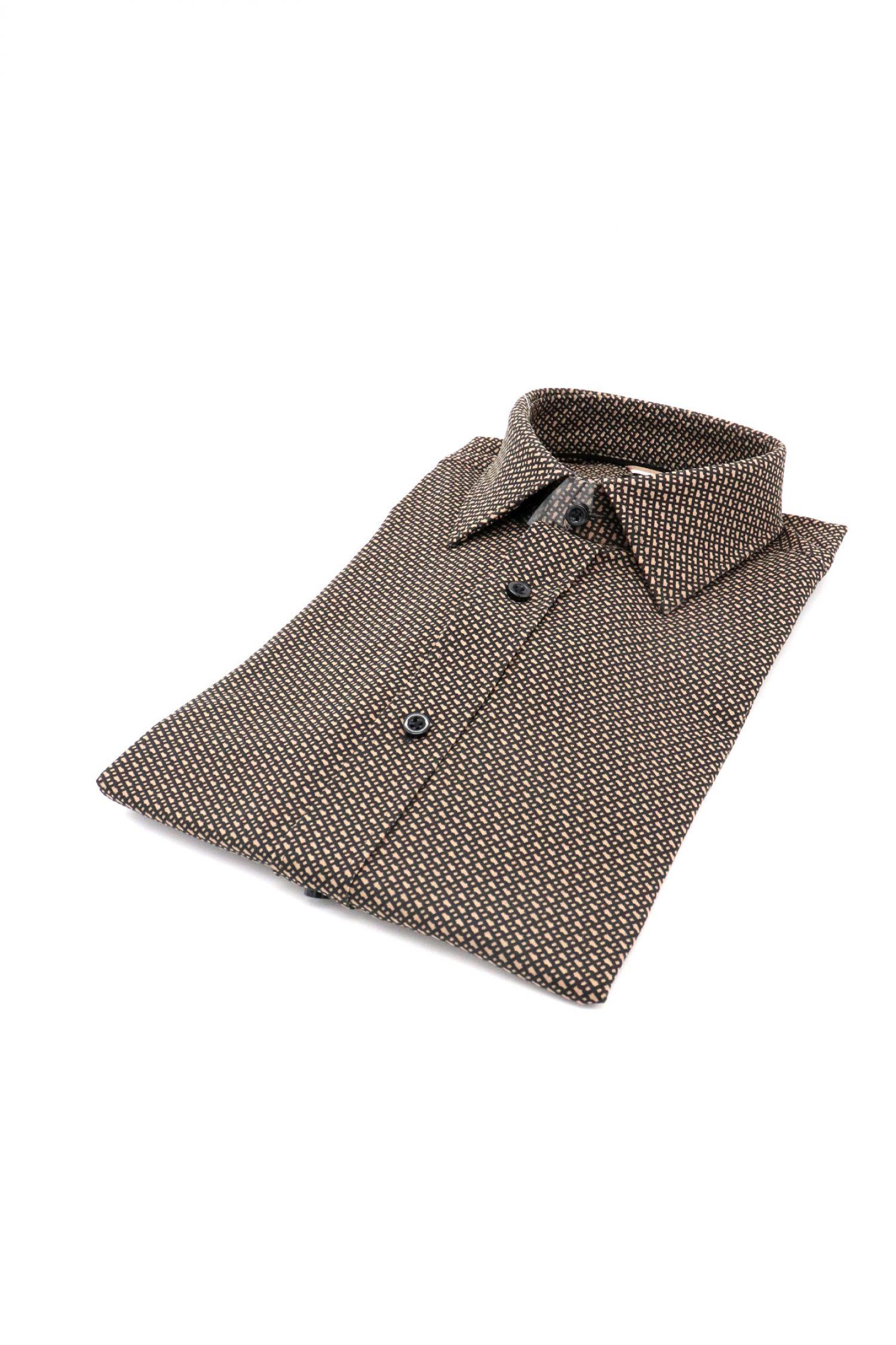 BOSS ΠΟΥΚΑΜΙΣΟ ALL OVER LOGO SLIM FIT JERSEY C-HANK-KENT-C1-253 ΜΠΕΖ-ΚΑΦΕ