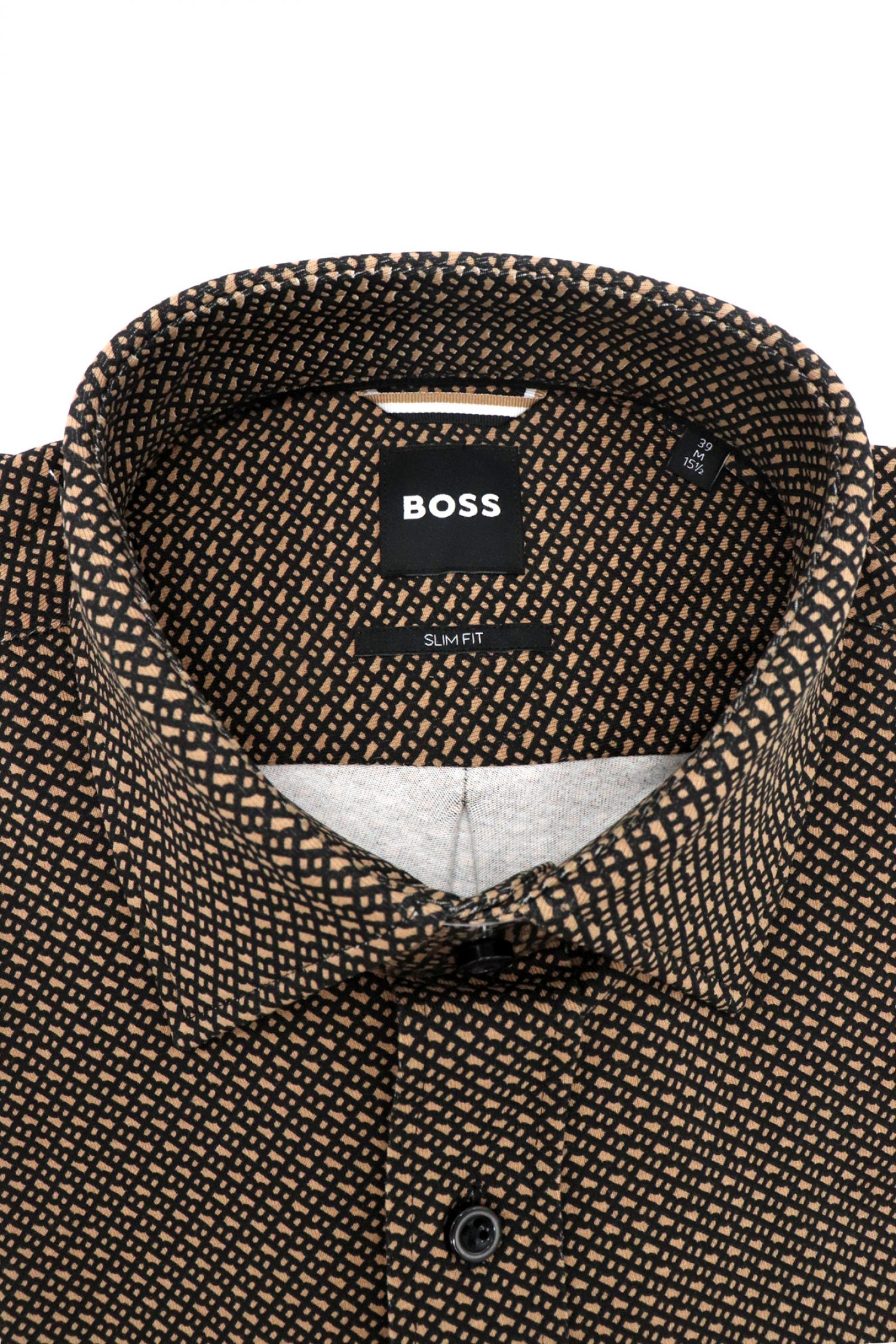 BOSS ΠΟΥΚΑΜΙΣΟ ALL OVER LOGO SLIM FIT JERSEY C-HANK-KENT-C1-253 ΜΠΕΖ-ΚΑΦΕ