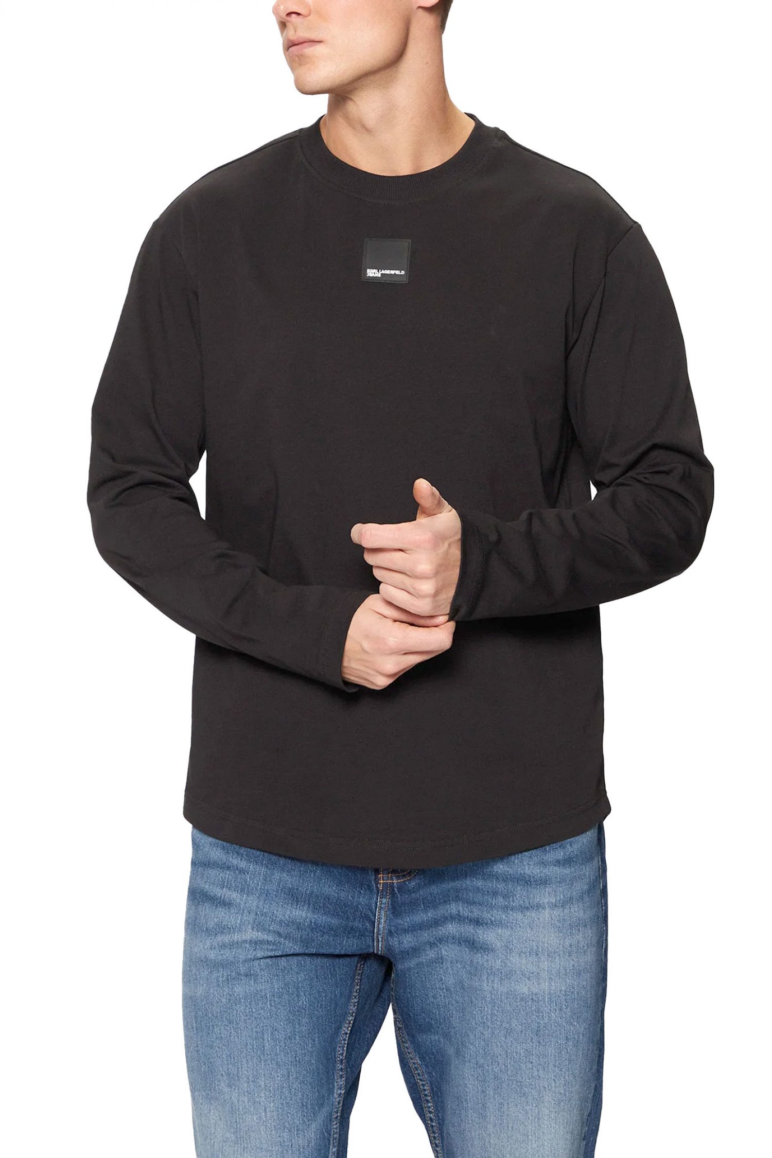 KARL LAGERFELD JEANS T-SHIRT LOGO REG LS CURVED HEM TEE ΜΑΥΡΟ