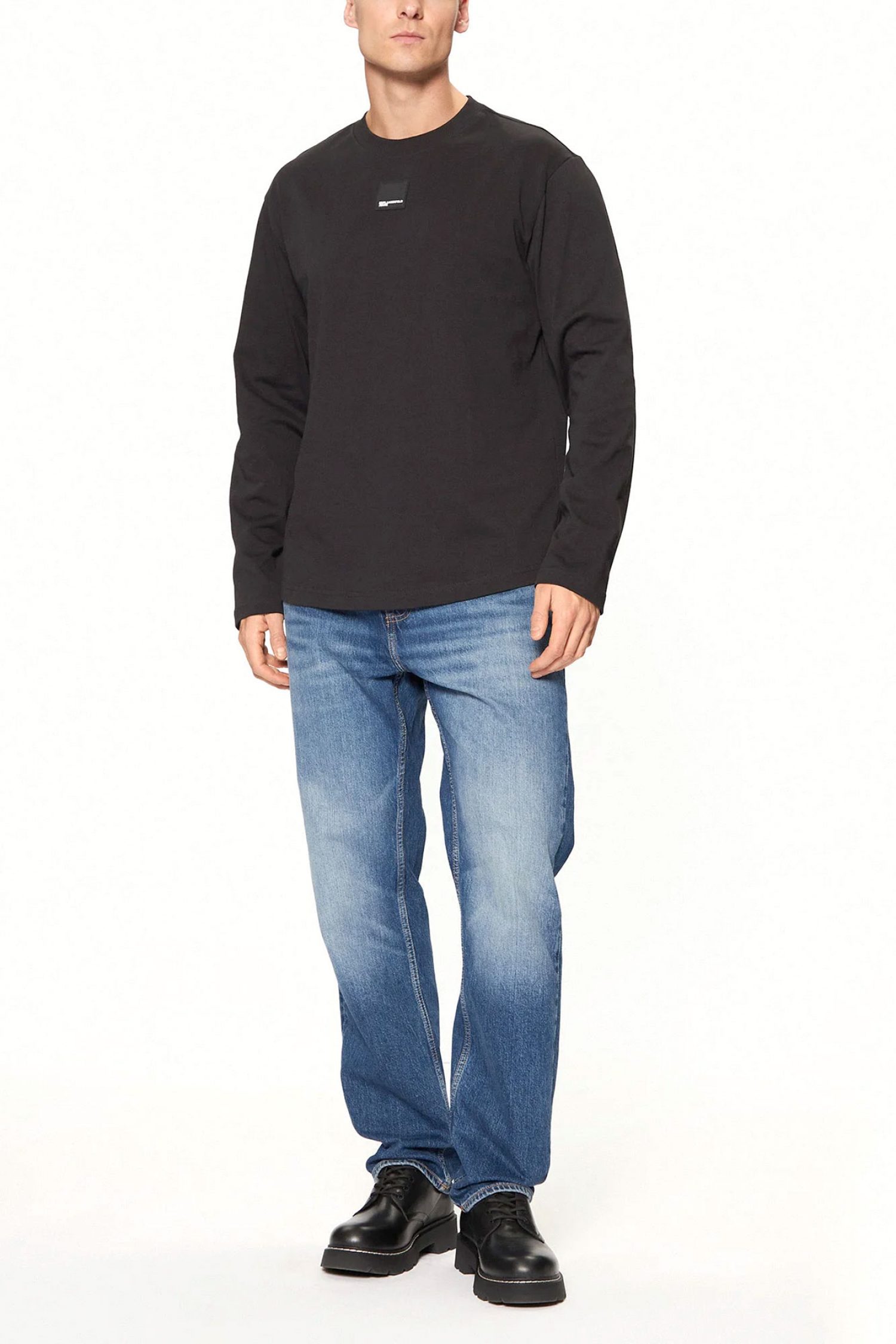 KARL LAGERFELD JEANS T-SHIRT LOGO REG LS CURVED HEM TEE ΜΑΥΡΟ