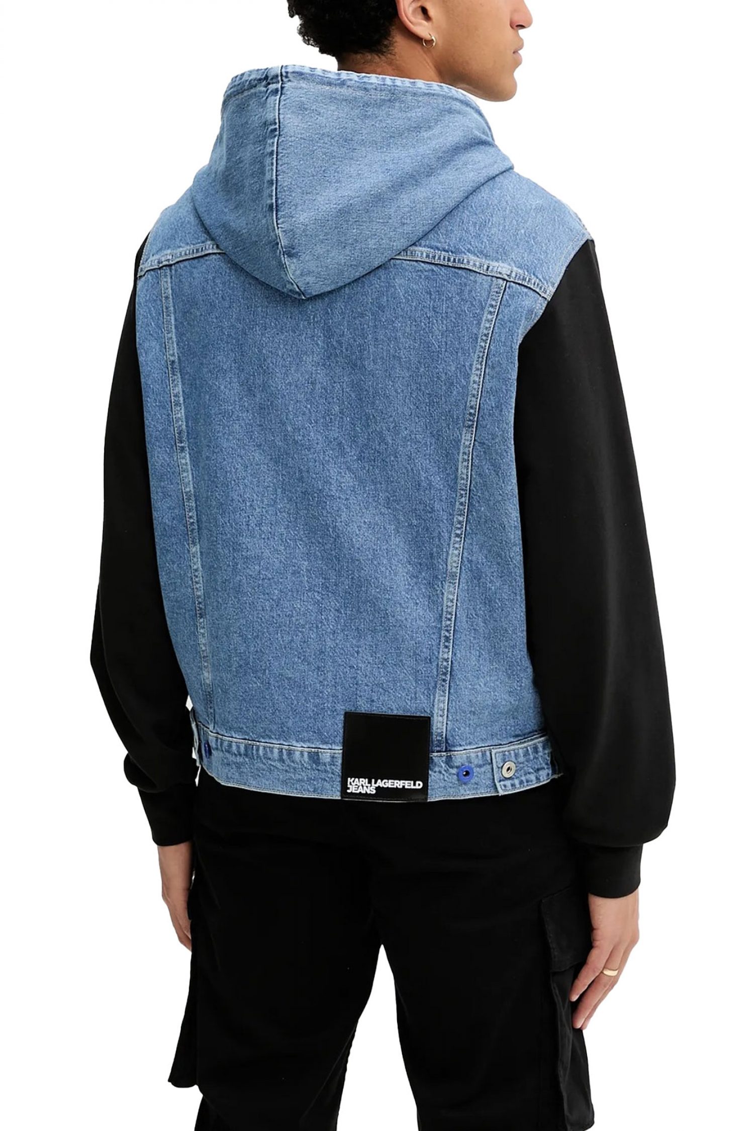 KARL LAGERFELD JEANS JACKET KLJ MIX MATERIAL ΜΠΟΥΦΑΝ ΚΟΥΚΟΥΛΑ ΜΠΛΕ JEANS φωτογραφία
