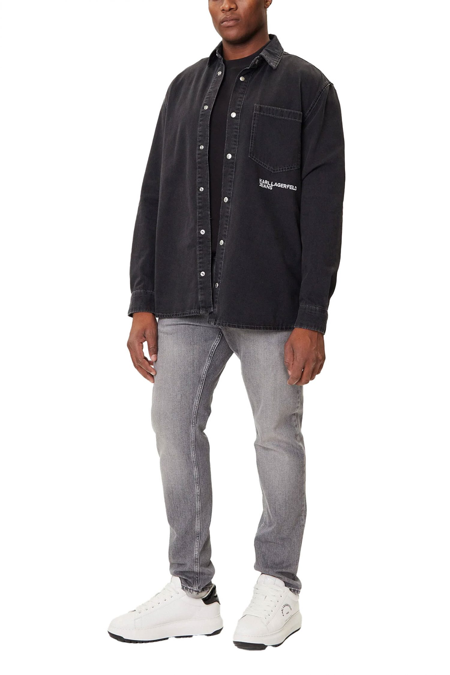 KARL LAGERFELD JEANS ΠΟΥΚΑΜΙΣΟ ΤΖΙΝ REGULAR DENIM SHIRT ΜΑΥΡΟ