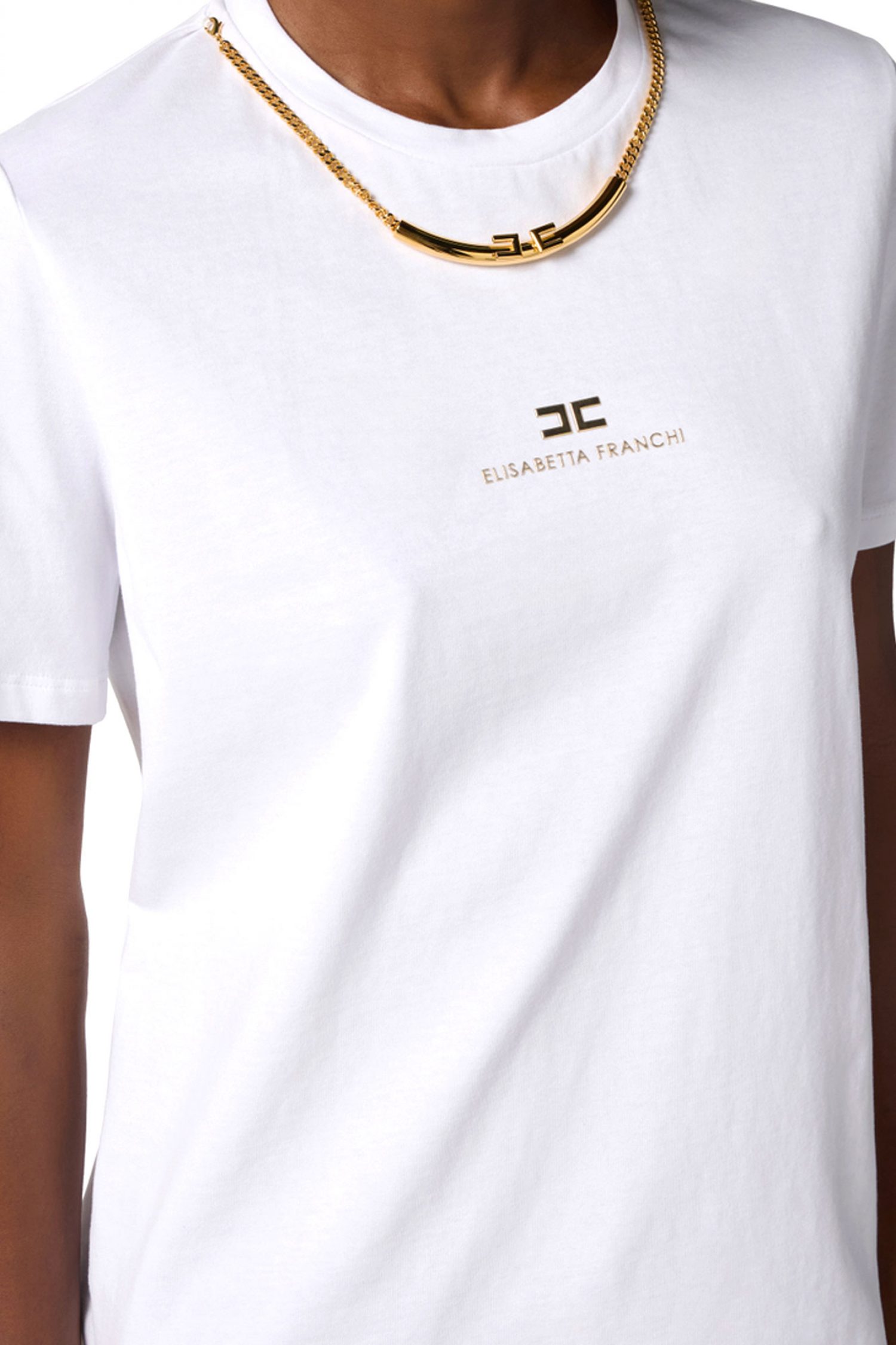 ELISABETTA FRANCHI T-SHIRT CREW NECK ΑΛΥΣΙΔΑ LOGO ΛΕΥΚΟ φωτογραφία