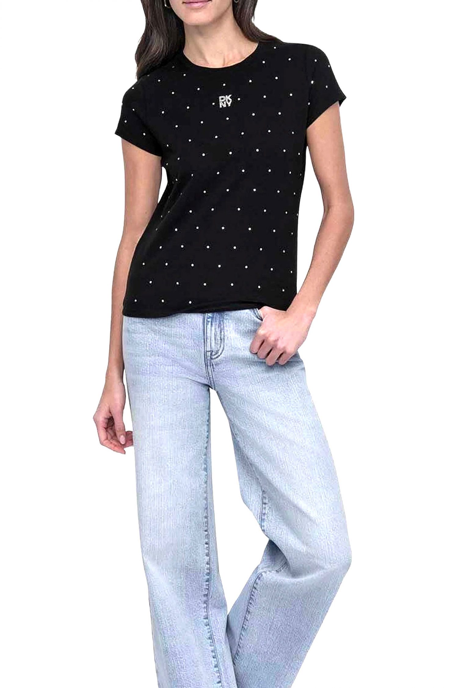 DKNY T-SHIRT CREW NECK LOGO STRASS ΜΑΥΡΟ φωτογραφία