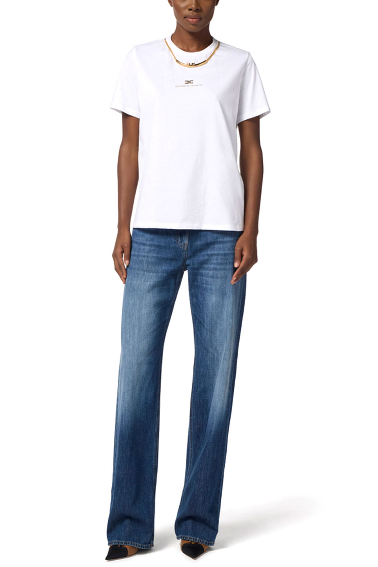 ELISABETTA FRANCHI T-SHIRT CREW NECK ΑΛΥΣΙΔΑ LOGO ΛΕΥΚΟ φωτογραφία