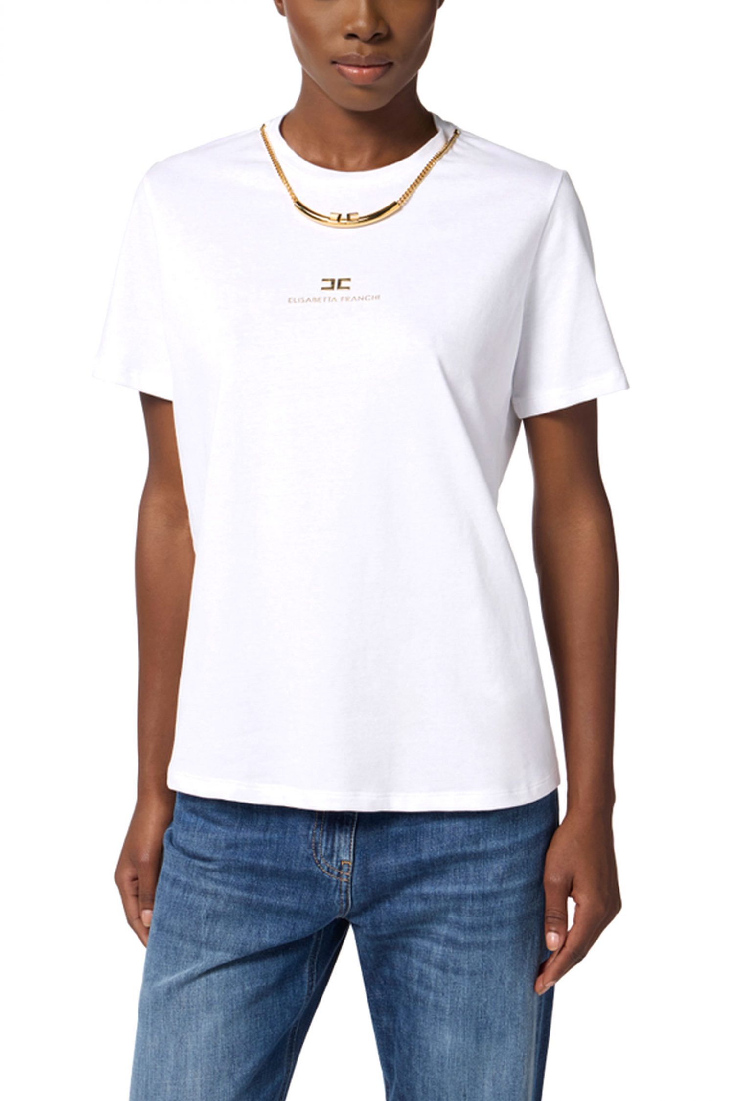 ELISABETTA FRANCHI T-SHIRT CREW NECK ΑΛΥΣΙΔΑ LOGO ΛΕΥΚΟ φωτογραφία