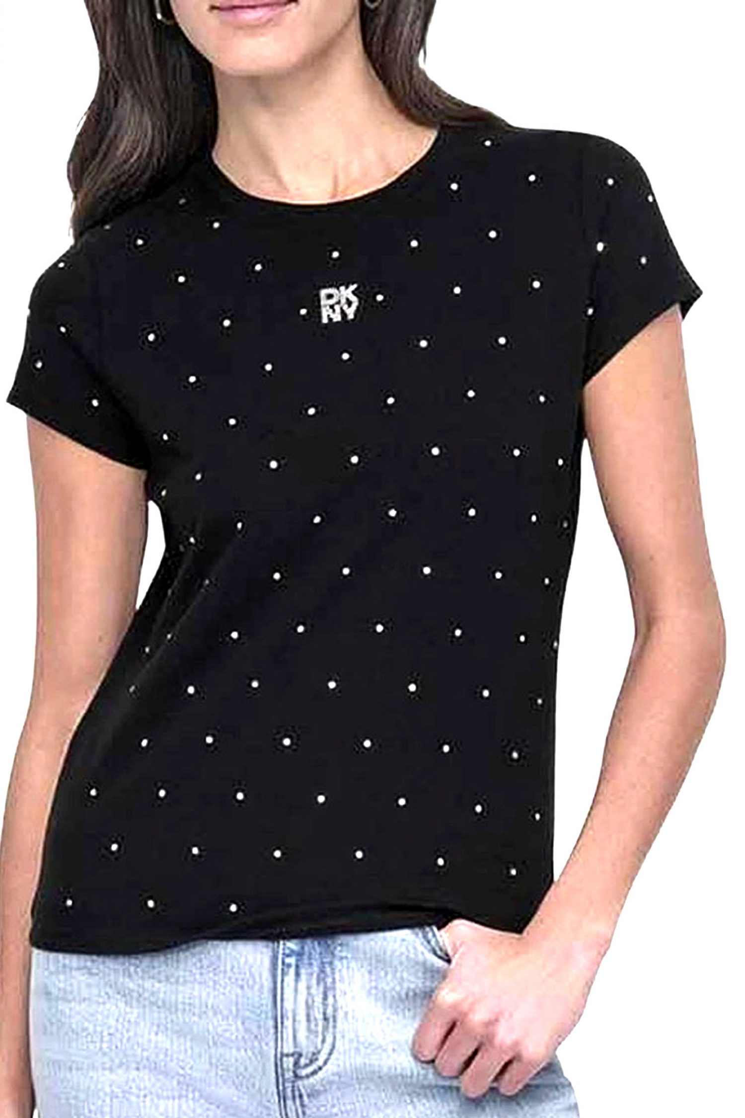 DKNY T-SHIRT CREW NECK LOGO STRASS ΜΑΥΡΟ φωτογραφία