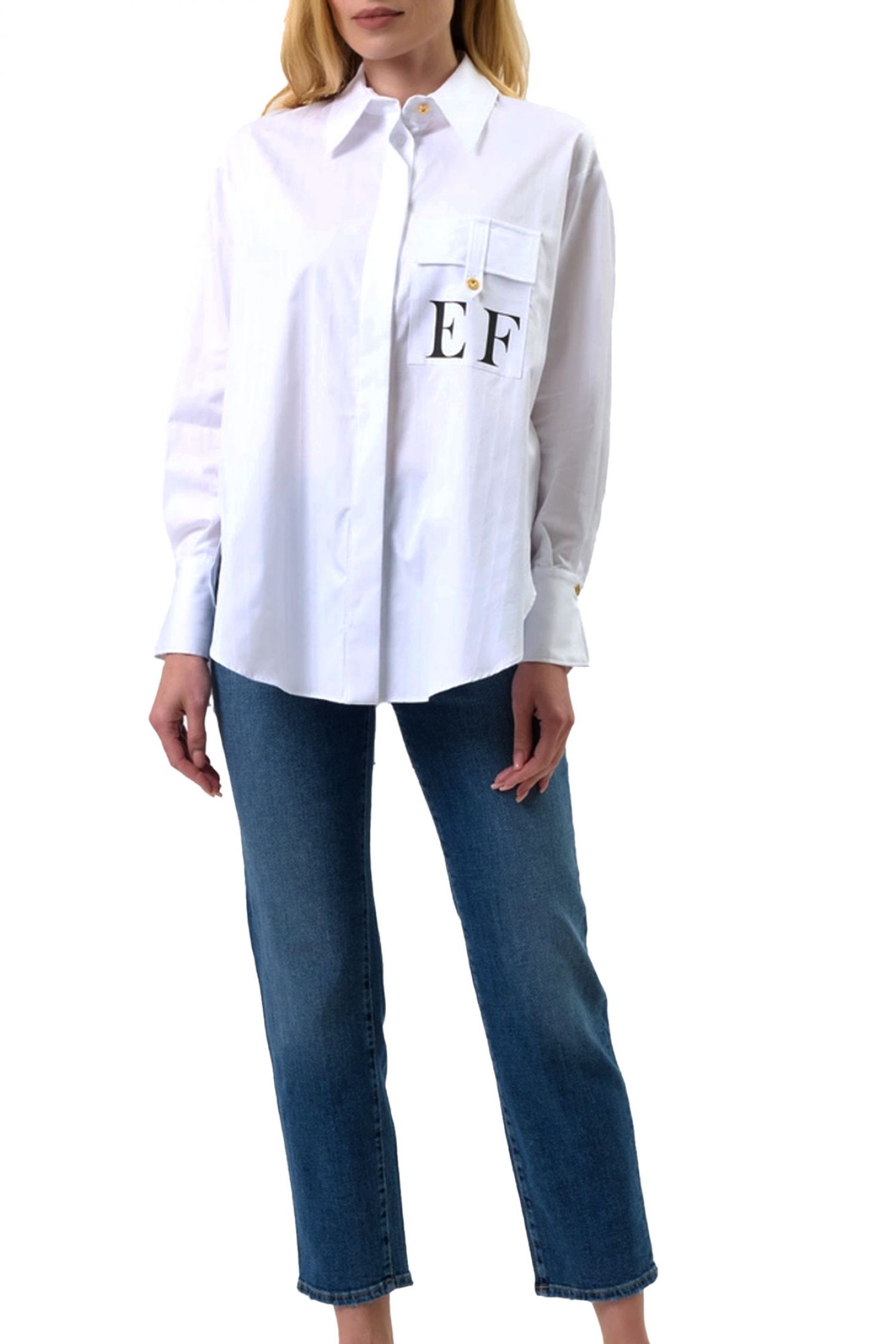 ELISABETTA FRANCHI ΠΟΥΚΑΜΙΣΟ ΡΙΓΕ LOGO POCKET ΛΕΥΚΟ φωτογραφία