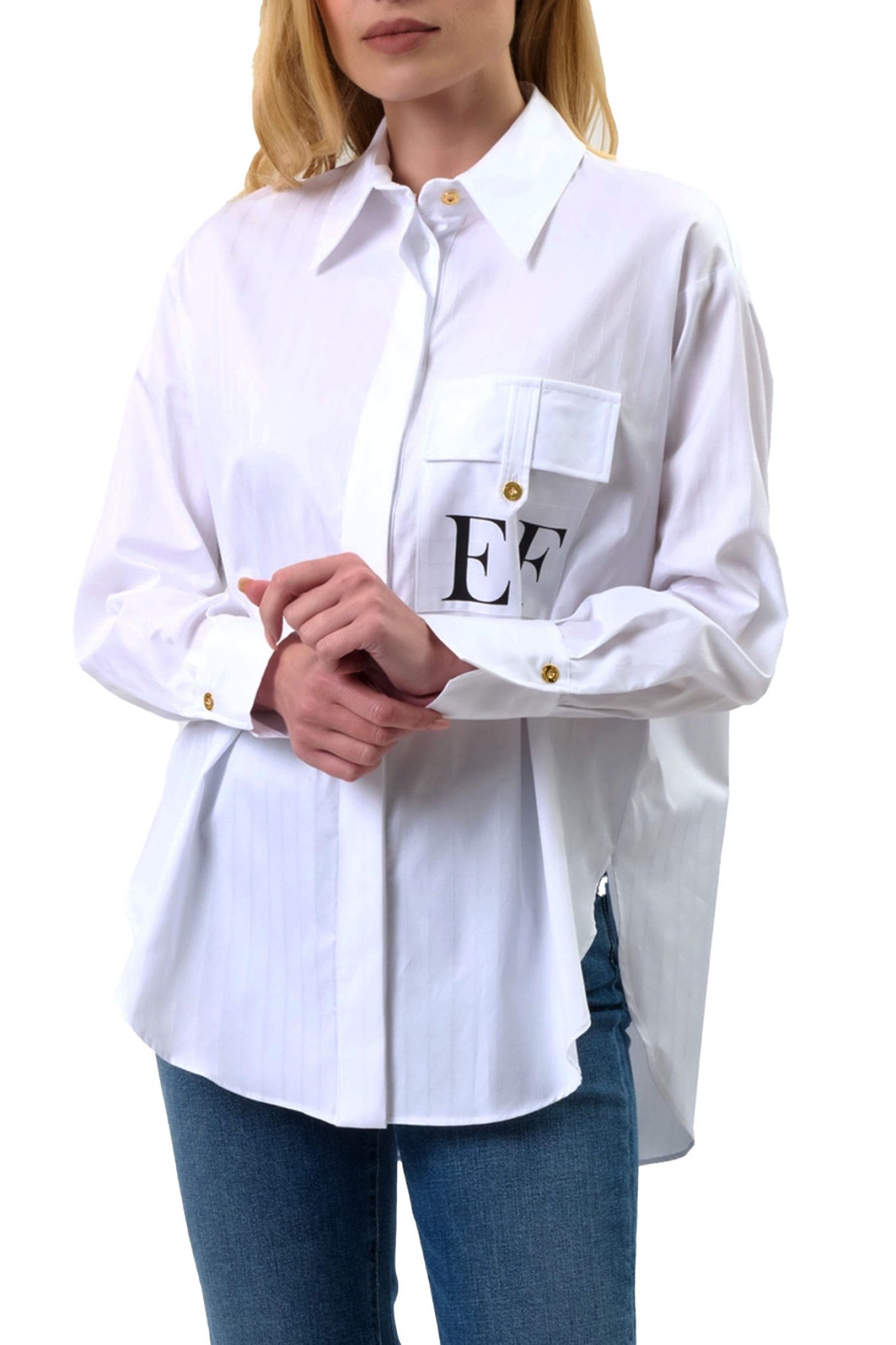 ELISABETTA FRANCHI ΠΟΥΚΑΜΙΣΟ ΡΙΓΕ LOGO POCKET ΛΕΥΚΟ φωτογραφία