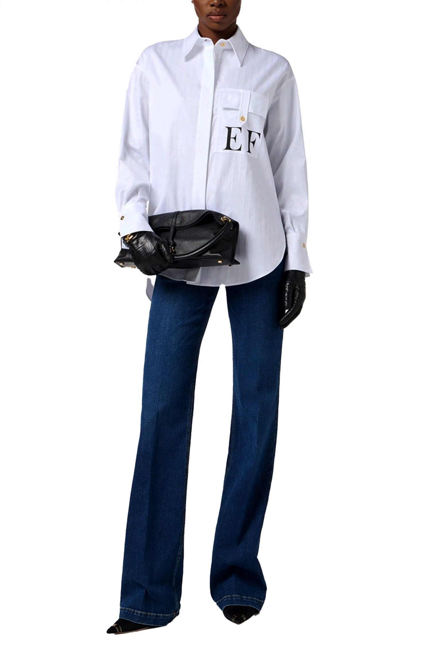 ELISABETTA FRANCHI ΠΟΥΚΑΜΙΣΟ ΡΙΓΕ LOGO POCKET ΛΕΥΚΟ φωτογραφία