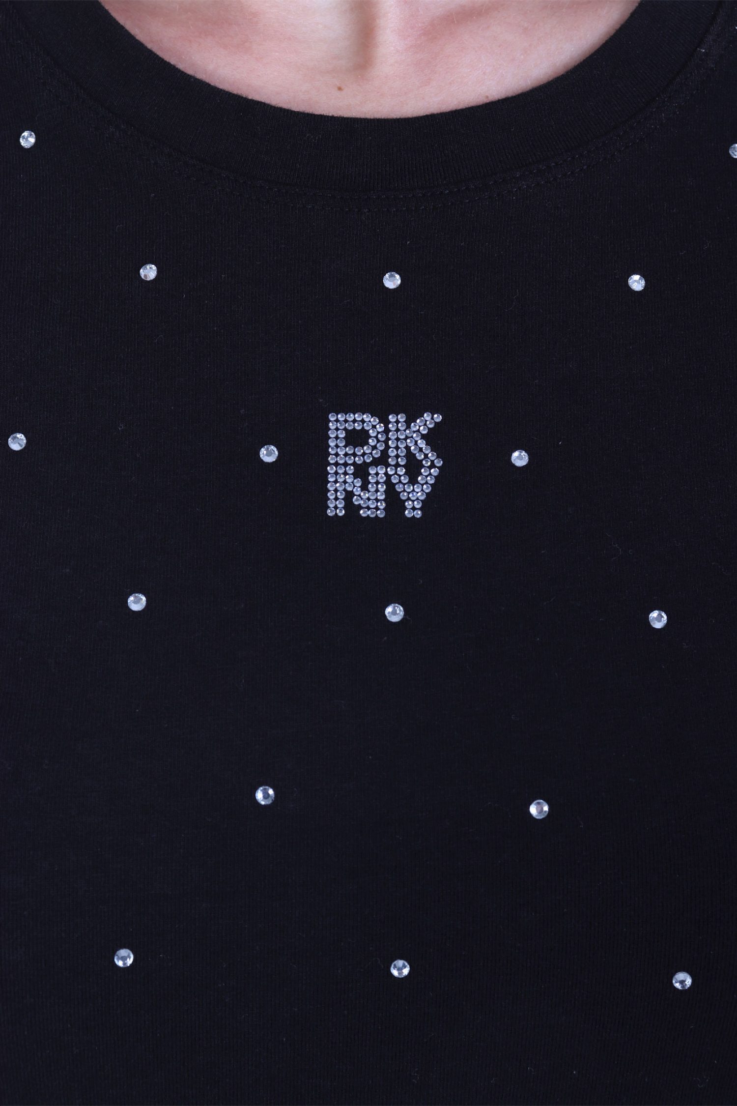 DKNY T-SHIRT CREW NECK LOGO STRASS ΜΑΥΡΟ φωτογραφία