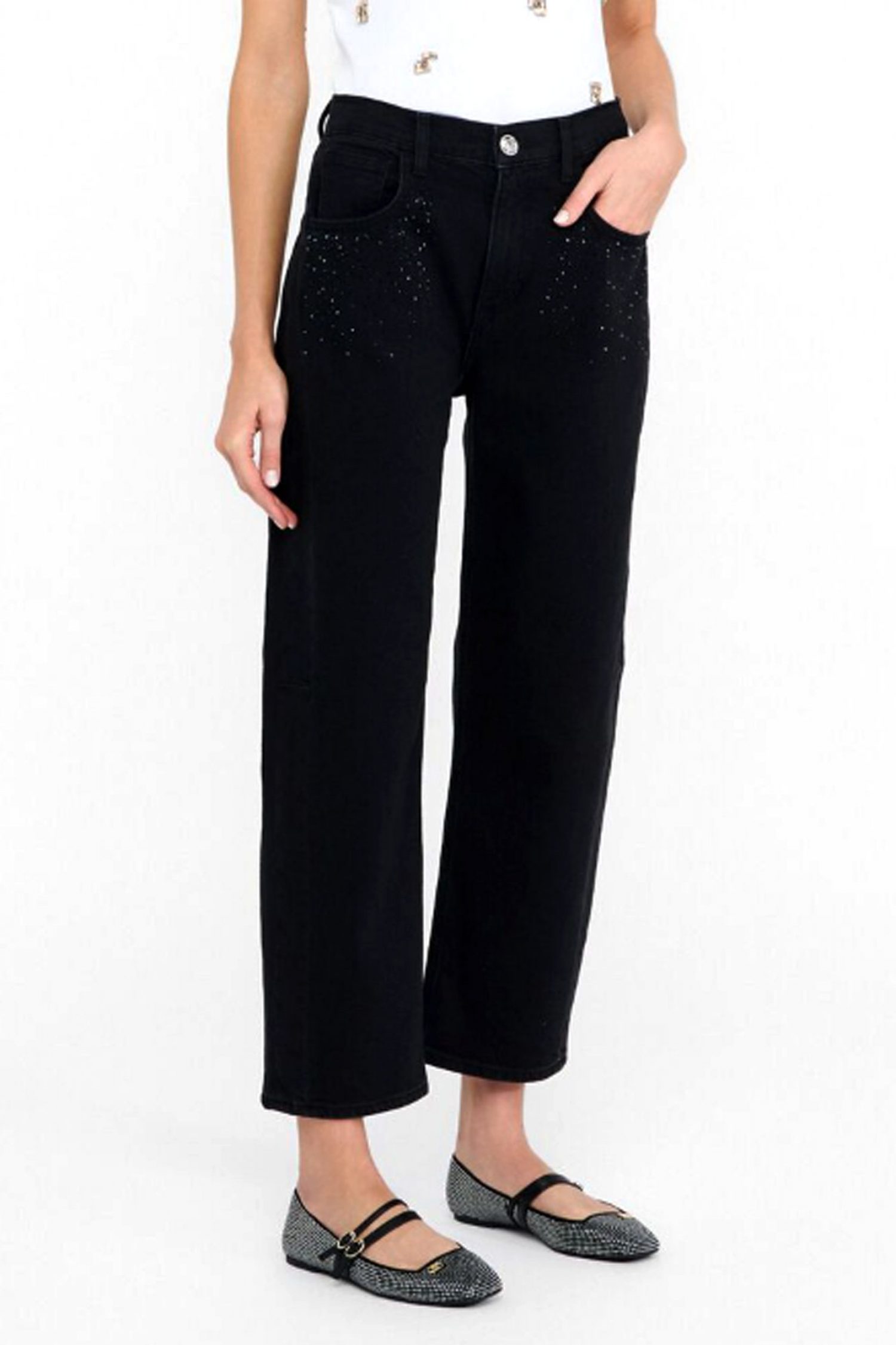 LIU-JO BETTER DENIM ΠΑΝΤΕΛΟΝΙ JEANS BOY CULT STRASS ΜΑΥΡΟ