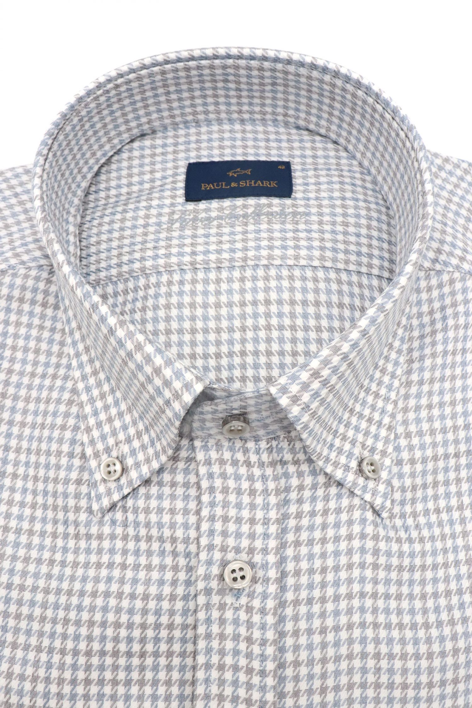 PAUL&SHARK ΠΟΥΚΑΜΙΣΟ BUTTON DOWN ΚΑΡΩ SILVER COLLECTION ΓΚΡΙ-ΛΕΥΚΟ