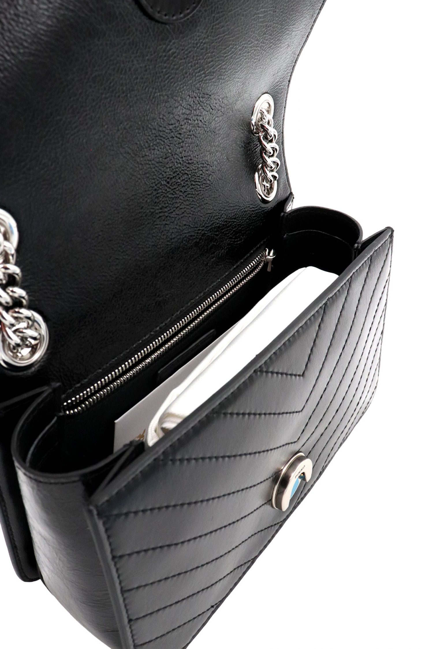 PINKO ΤΣΑΝΤΑ LOVE ONE LIGHT MINI VITELLO WRINKLE FLAT CHEVRON ΜΑΥΡΟ