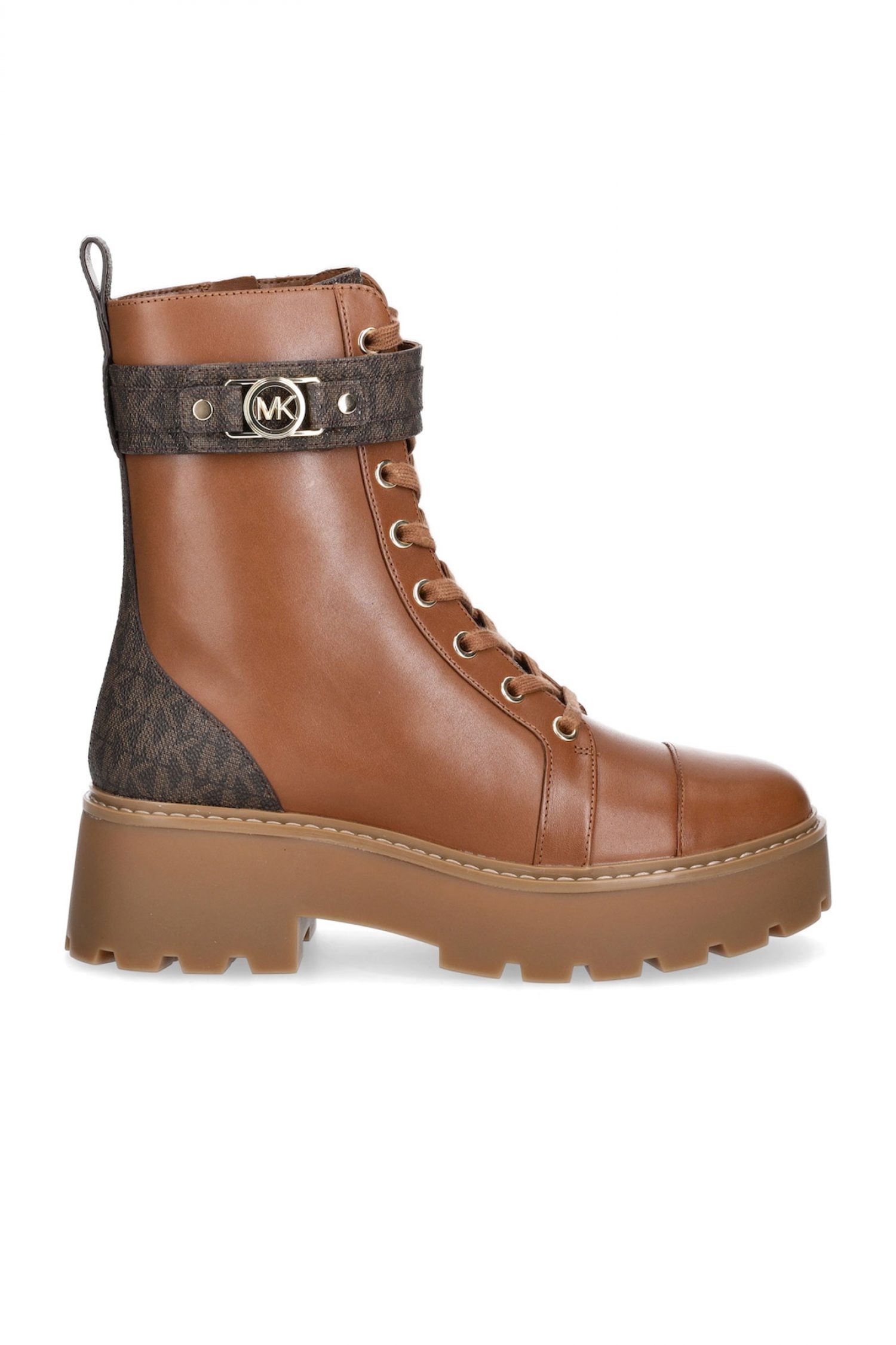 MICHAEL KORS ΠΑΠΟΥΤΣΙΑ ΜΠΟΤΑΚΙΑ MANDY LACE UP BOOTIE KOΡΔΟΝΙΑ ΦΕΡΜΟΥΑΡ LOGO TAMΠΑ/ΚΑΦΕ