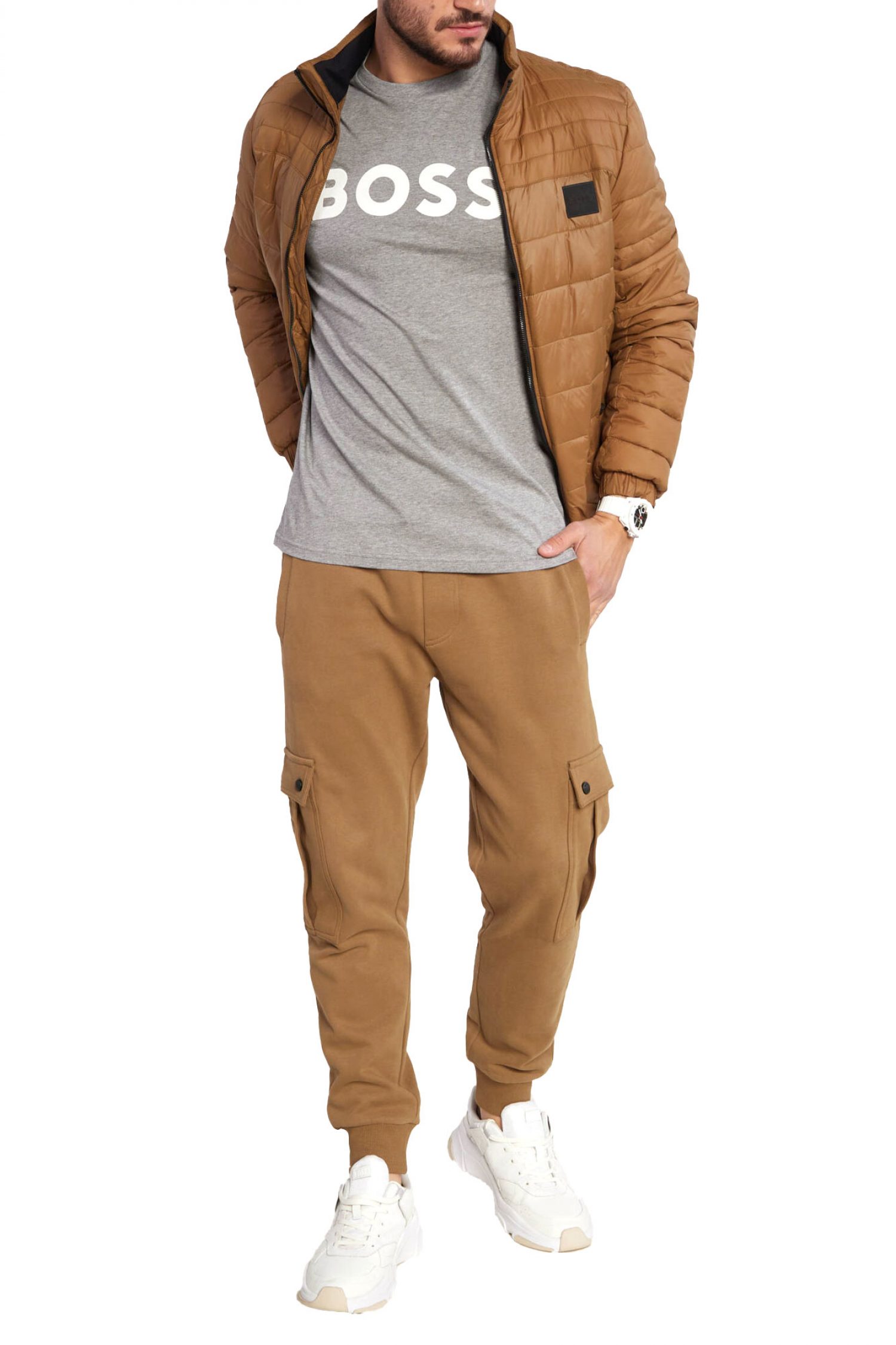 BOSS CASUAL T-SHIRT ΜΕ ΣΤΑΜΠΑ REGULAR FIT THINKIG 1 ΓΚΡΙ