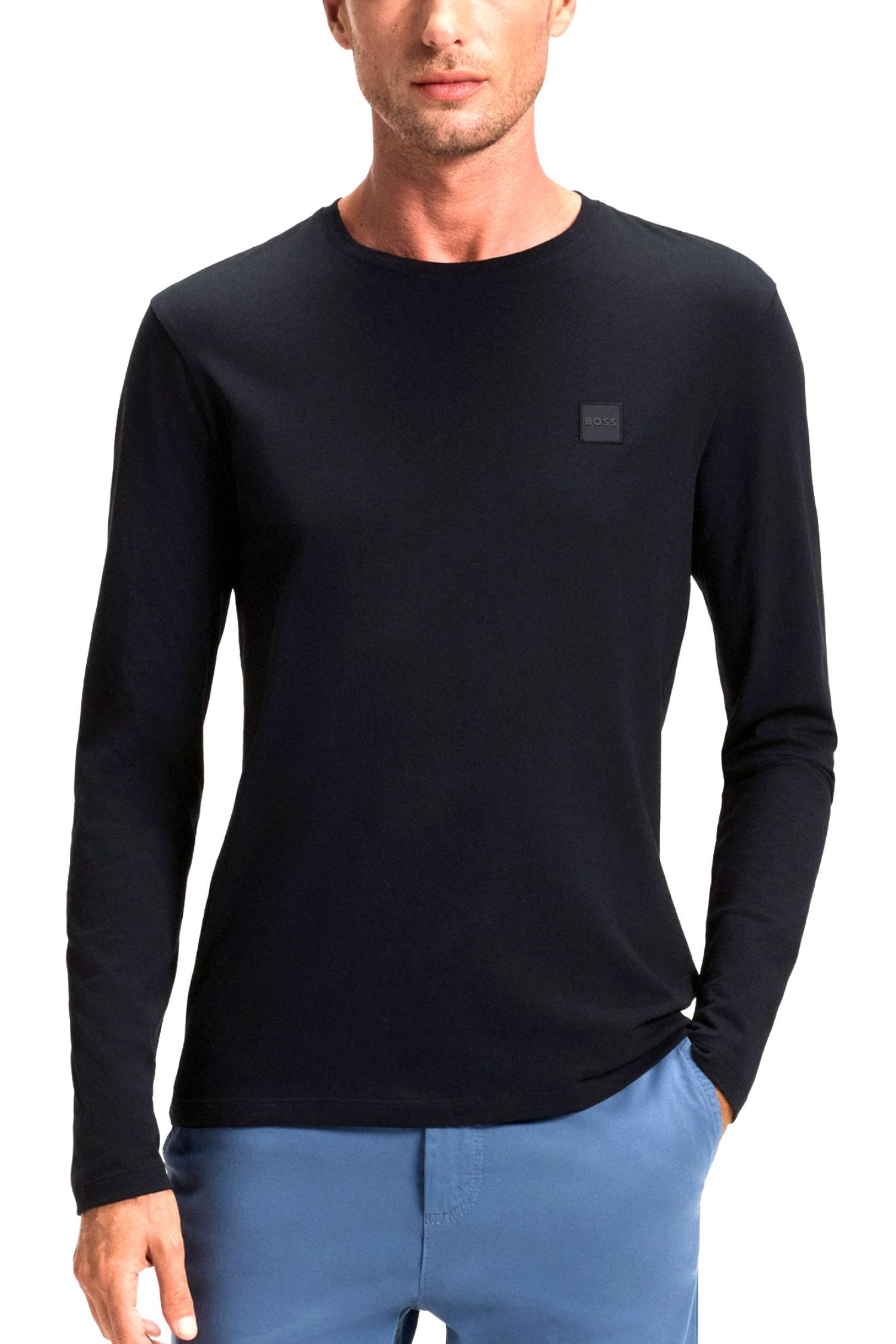 BOSS CASUAL T-SHIRT ΜΑΚΡΥΜΑΝΙΚΟ REGULAR FIT TACKS ΜΠΛΕ