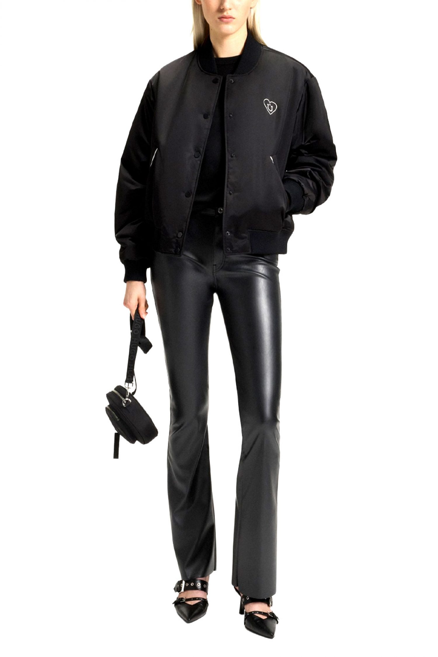 HUGO BLUE ΠΑΝΤΕΛΟΝΙ FAUX LEATHER HABLEU-1_B FLAIR ΜΑΥΡΟ