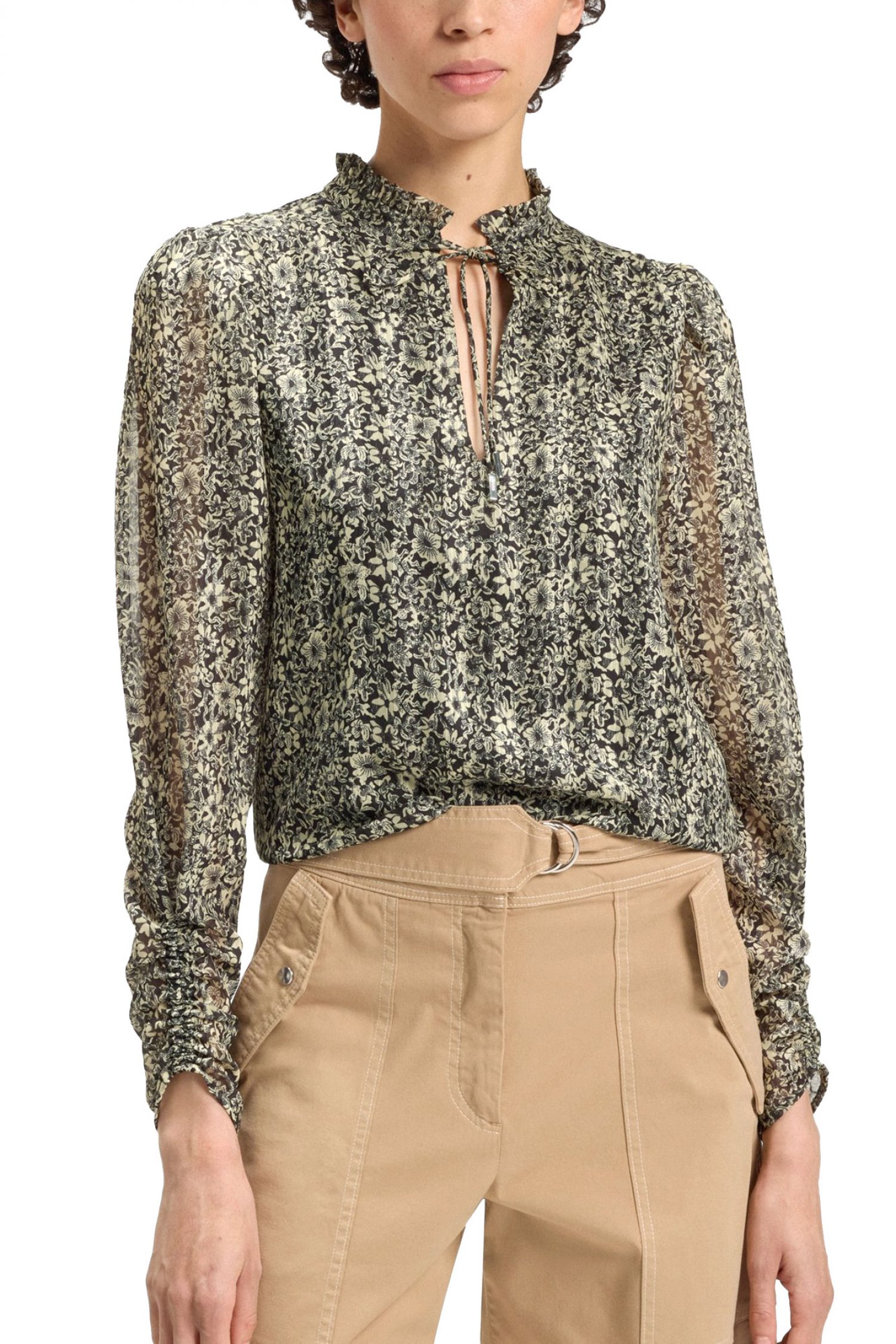 BOSS ΜΠΛΟΥΖΑ C_BERODEO ΕΜΠΡΙΜΕ ΔΕΣΙΜΟ ΛΑΙΜΟ ΜΑΥΡΟ-ΜΠΕΖ